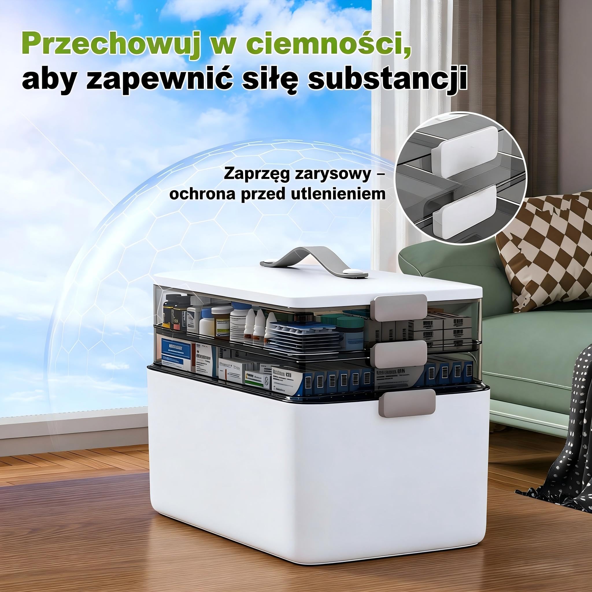 MOPUP 3-warstwowe pudełko pierwszej pomocy, pudełko do przechowywania leków o dużej pojemności (34 x 22 x 25,5 cm) – z uchwytem i wyjmowanymi przegródkami, odpowiednie dla rodziny, biura, szkoły i na