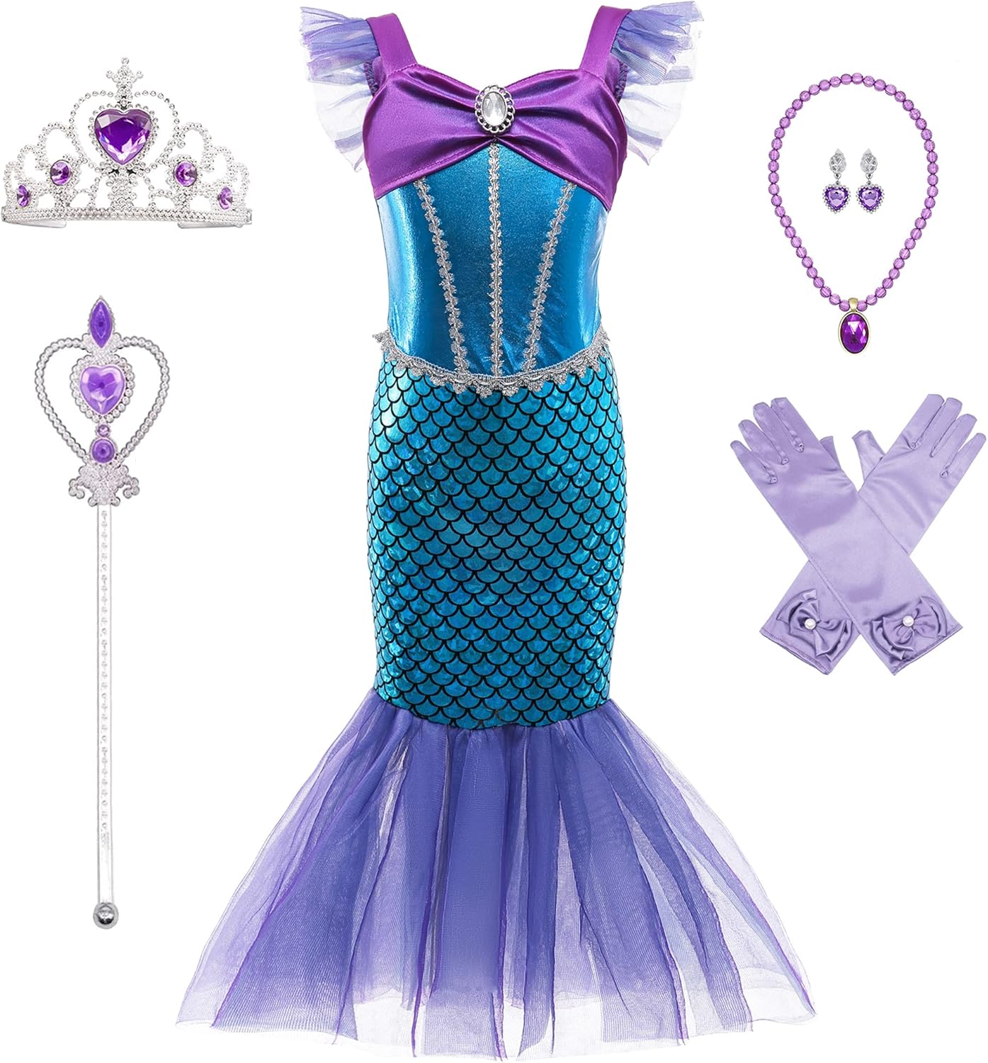 BanKids Disfraz de sirena para niña, vestido de princesa, disfraz de Halloween, disfraz infantil, 3 – 10 años