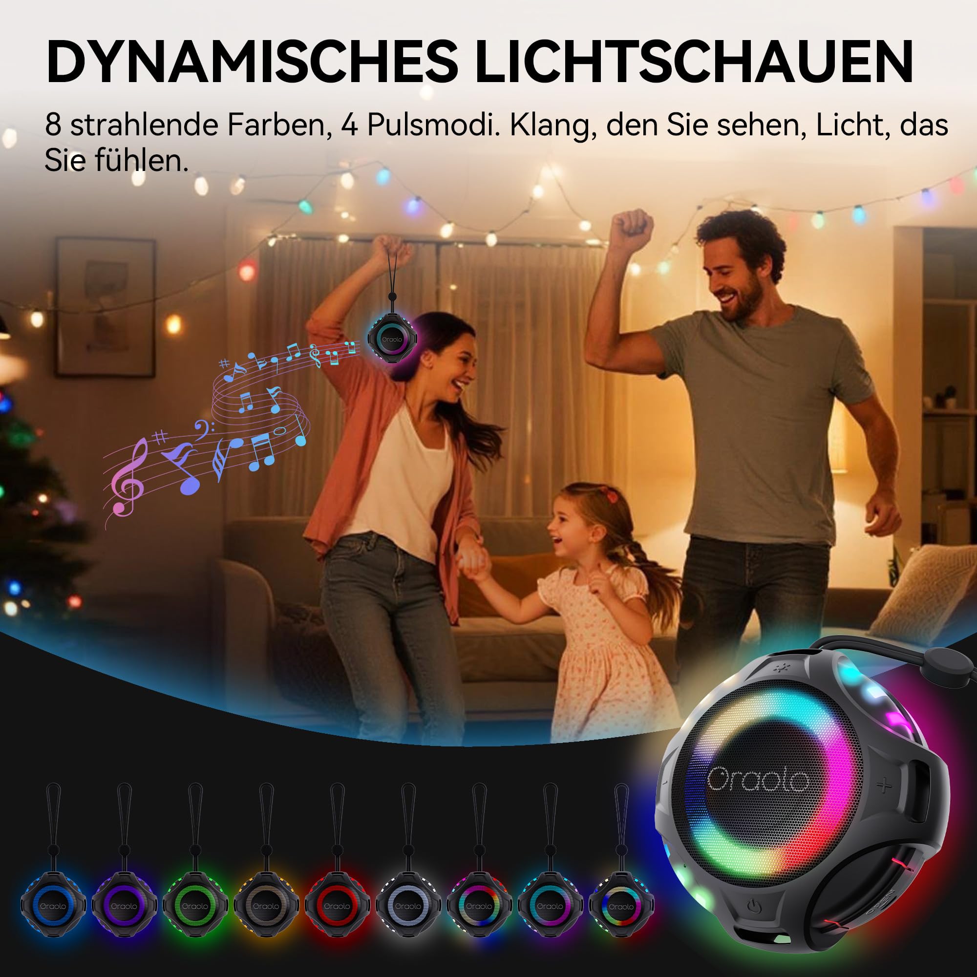 oraolo Cassa Bluetooth Doccia Altoparlante Portatile | IPX7 Impermeabile Bluetooth 6.0 con Luce LED 10H TF/USB Wireless Speaker per Viaggi Doccia Esterno
