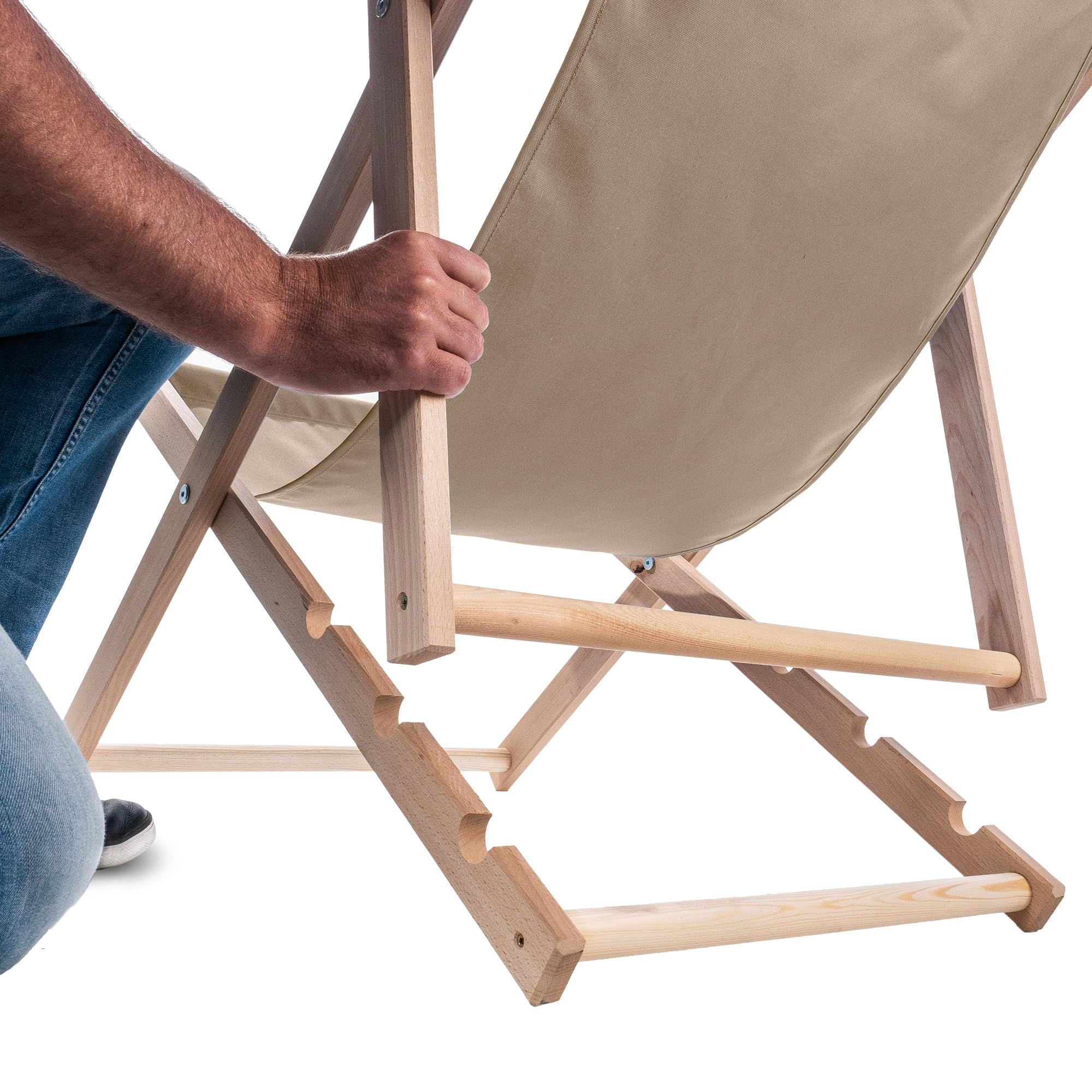KADAX Tavolo pieghevole con 2 sedie a sdraio, piccolo tavolo da giardino in legno, tavolino da giardino per balcone e giardino, tavolino piccolo da balcone pieghevole (beige)