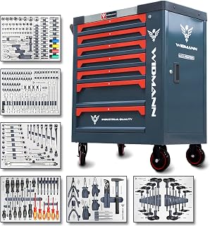 WIDMANN Tool Trolley Cabinet with 233pcs Tools Steel Workshop Storage Chest Carrier ToolBox (TC7-6) (Grey)