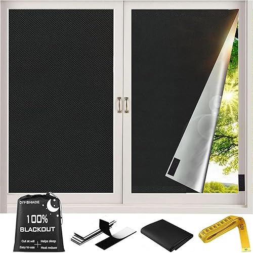 Cortinas opacas mejoradas, portátiles, 100% opacas, cortables, sin taladro, bloqueador de luz solar para dormitorio, guardería, sala de estar,