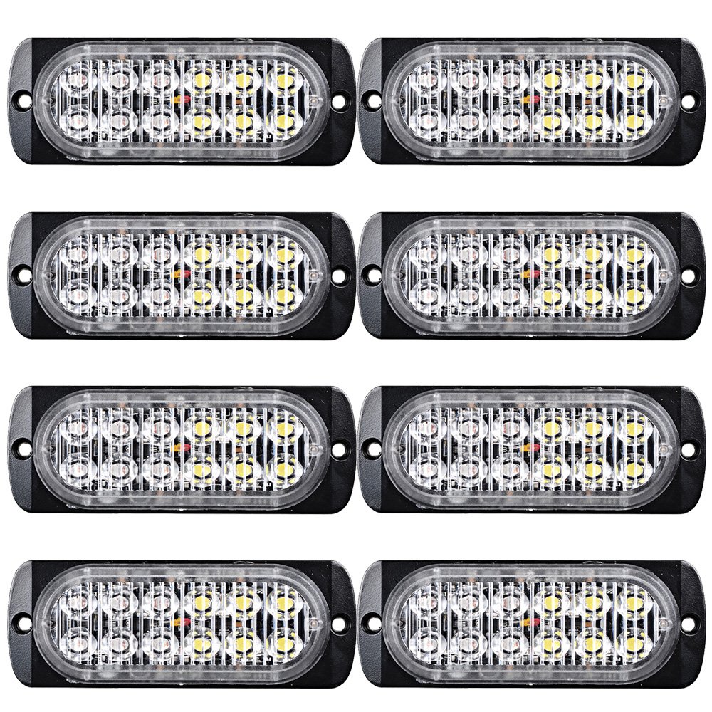 Universal 36W 12-LED Warning Emergency Construction Flashing Strobe Light Bar Surface Mount 12V-24V (8pcs, Amber+White & Amber)