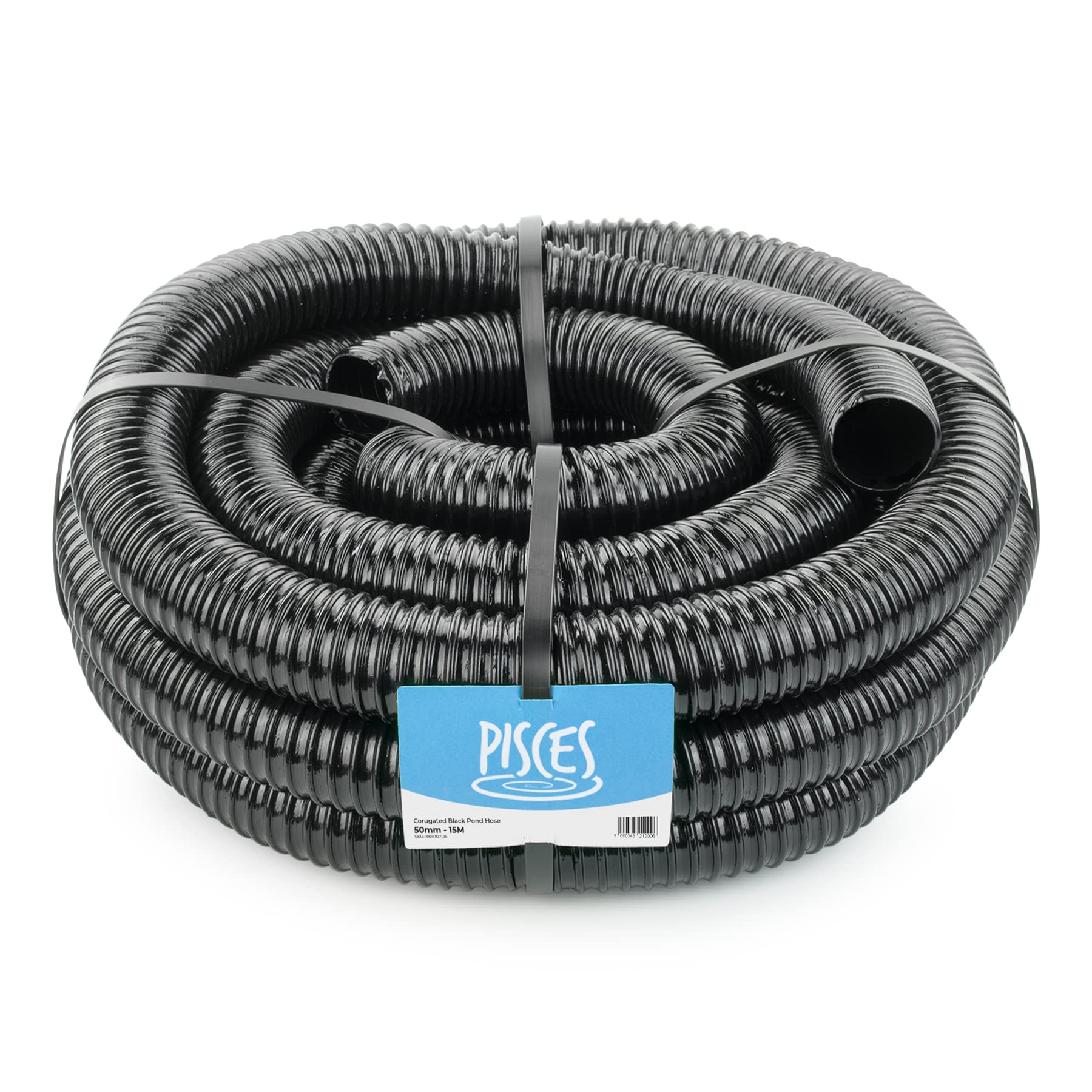 Pisces 50mm (2 inch) Black Pond Corrugated Flexible Hose Pipe - 15m Roll