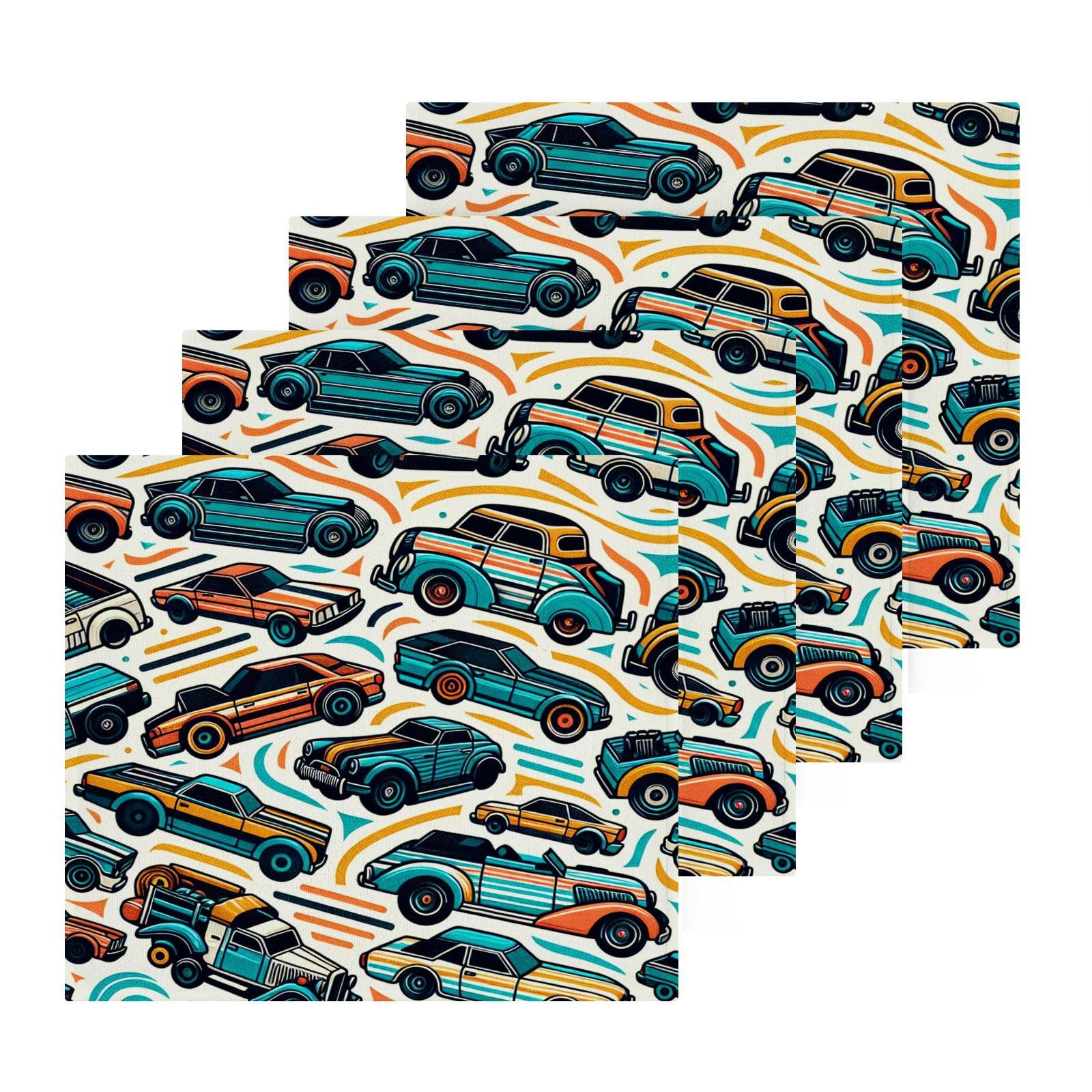 YANENDIE Cool Cars Washcloths Towels, Highly Absorbent and Soft Cotton Face Cloths, 4 Pack Quick Dry Wash Cloths - 12 X 12 Inches