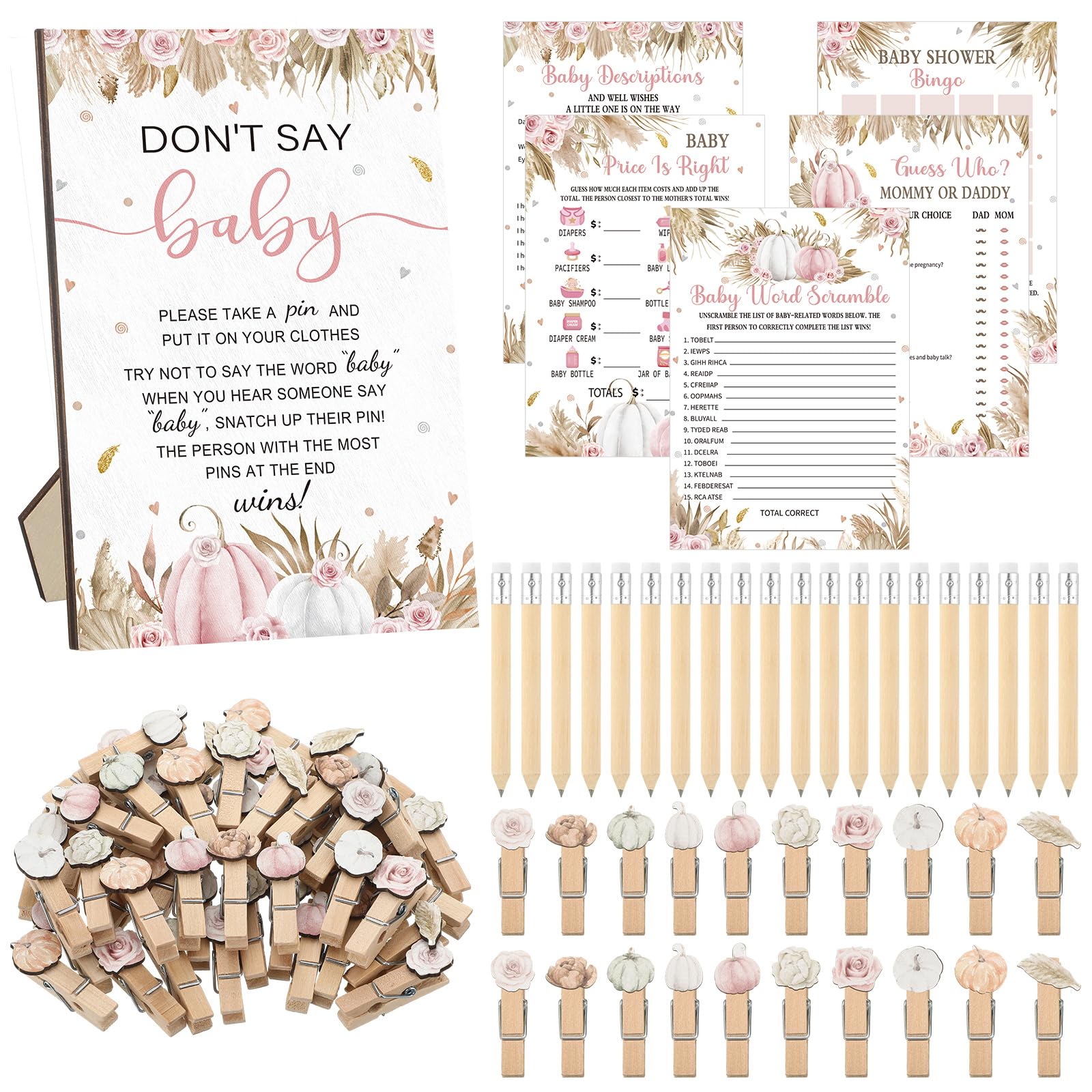 Patelai 321 Pcs Baby Shower Games Supplies, Boho Pumpkin