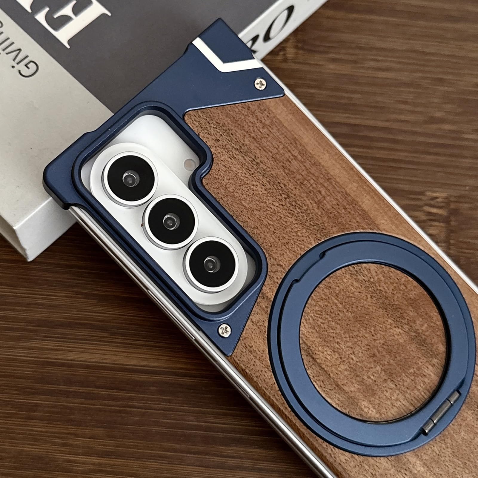 Magnetyczne etui do Samsung Galaxy Z Fold 8 Ultra, bez ramki drewniany tył