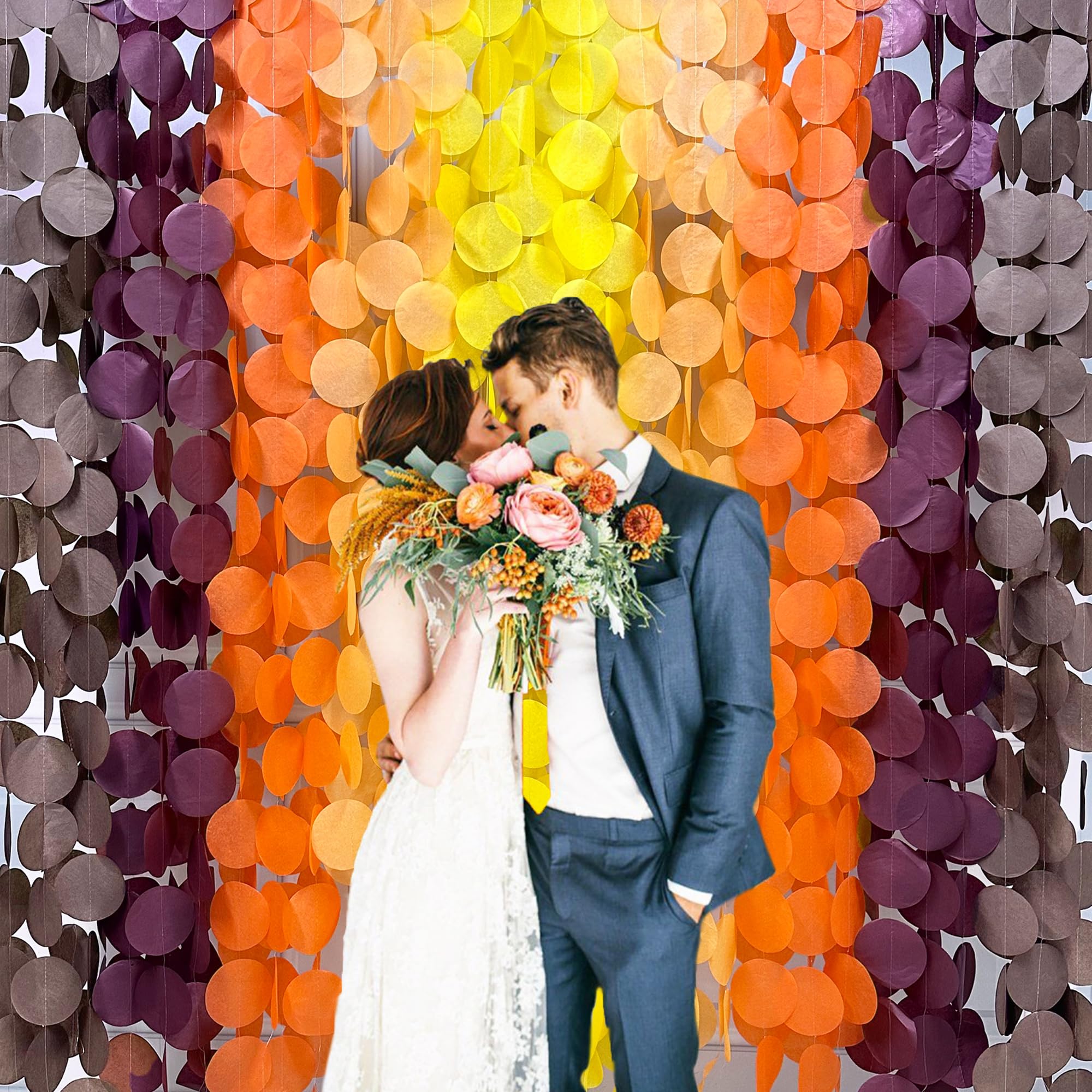 50 m Herbst-Party-Dekorationen, große Kreise, Punkte, Hintergrund, Girlande, Gelb, Orange, Burgunderrot, Braun, Seidenpapier, gepunktet, hängende Luftschlangen für Geburtstag, Hochzeit, Herbst,