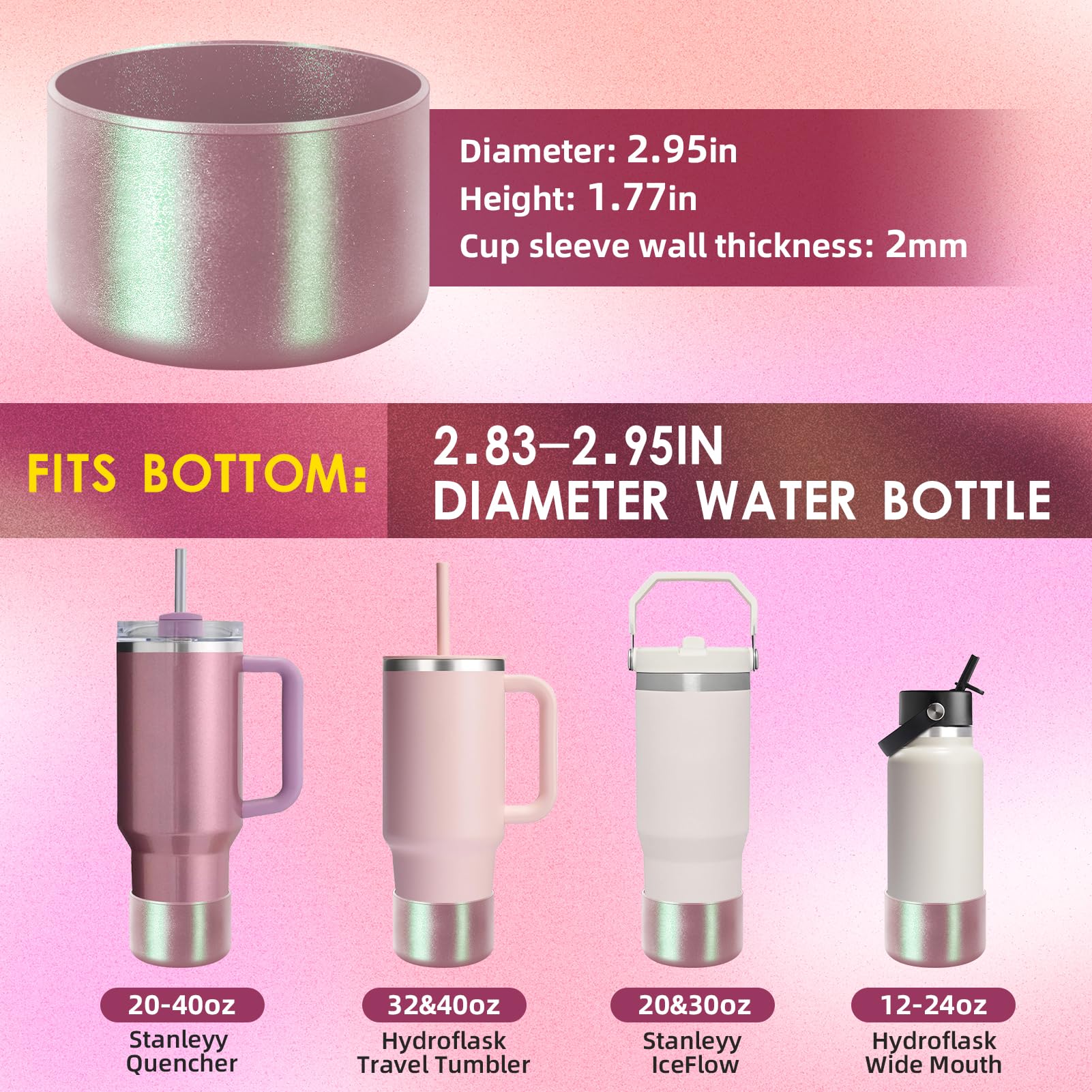 BKBY Chameleon Silicone Water Bottle Boot, Compatible with Stanley Tumbler 20 30 40oz & Hydroflask 12-24oz Bottle, Fit More Bottle/Tumblers 2.8-2.95in Bottom Anti-Slip Protector Rubber Sleeve