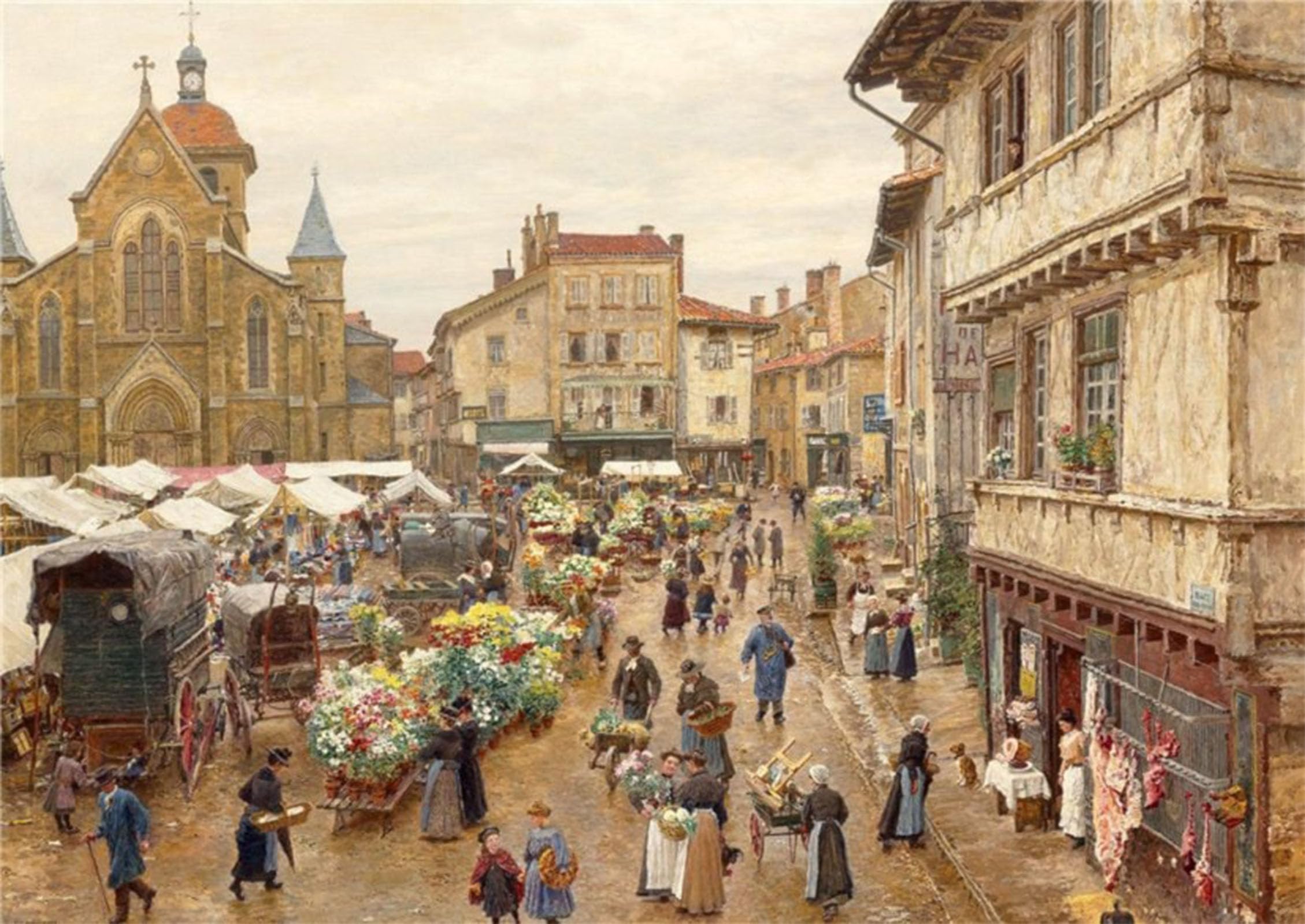 ARTXLXXBN Famous Art Print Poster Vintage Wall Art Market in Charlieu by Marie-francois Firmin-girard Canvas Art Poster for Home Decor 60x90cm