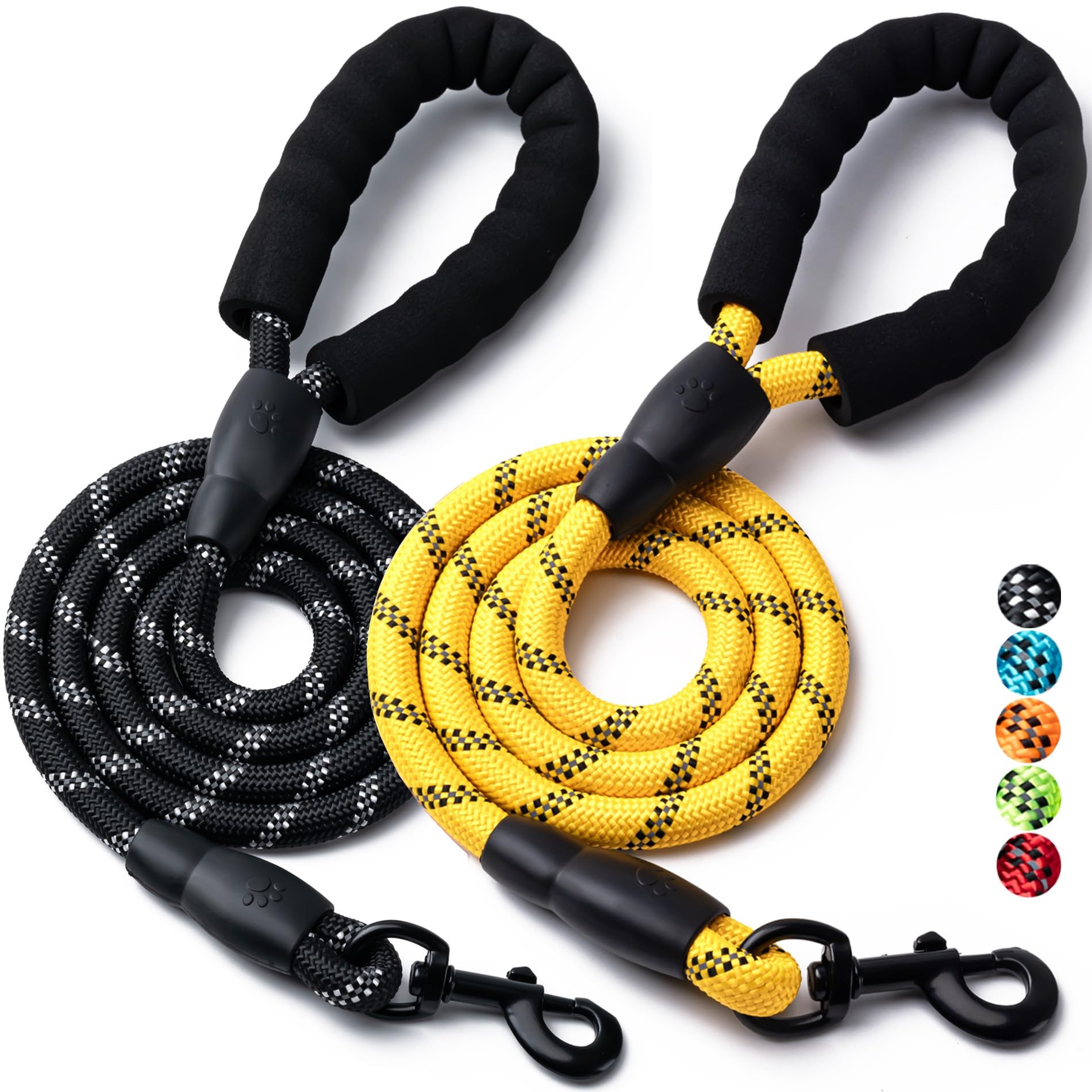 2 Pack Dog Leash, Heavy Duty Nylon Rope Pet Leashes(6FT-1/2,Black/Yellow) — image 1