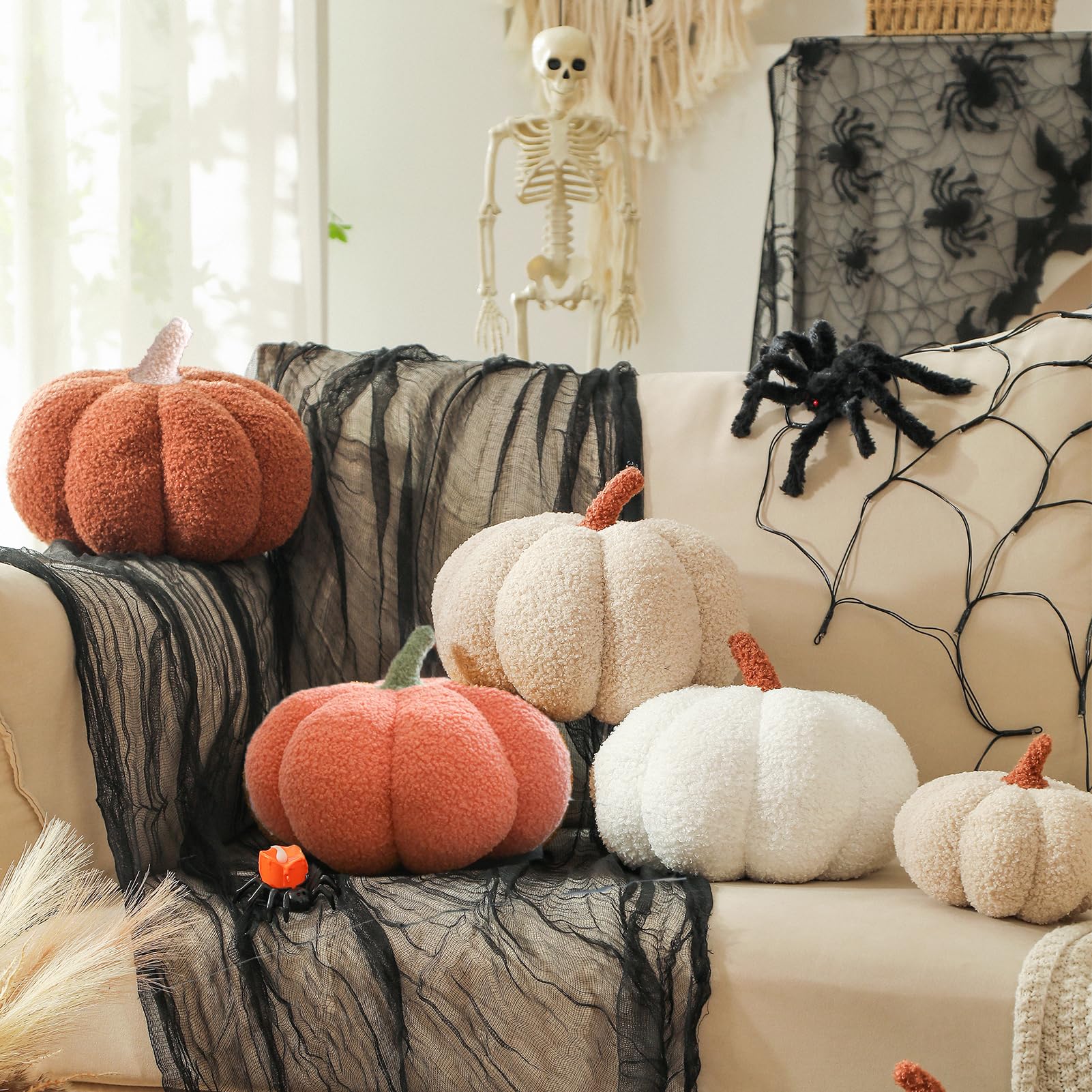 Juego de 2 cojines de calabaza, cojín decorativo de peluche, cojín decorativo de peluche, cojín de sofá, cojín de peluche, cojín redondo para el dormitorio, regalo de 20 y 30 cm