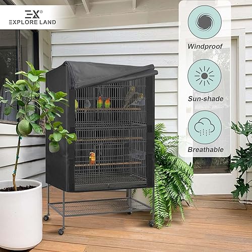 Explore Land Bird Universal Pet Cage Cover Good Night for Cats, Mink, Totoro, Parakeet, Parrot and Small Animals (Black, L)(Black,Medium)