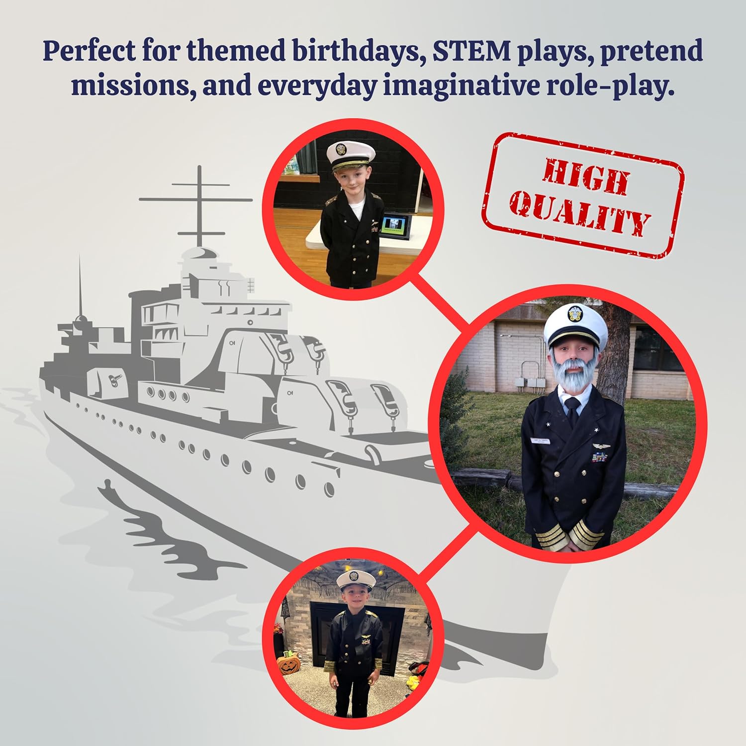 Dress Up America Navy Admiral Costume for Kids - Ship Captain Uniform in Black for Boys - Image 6