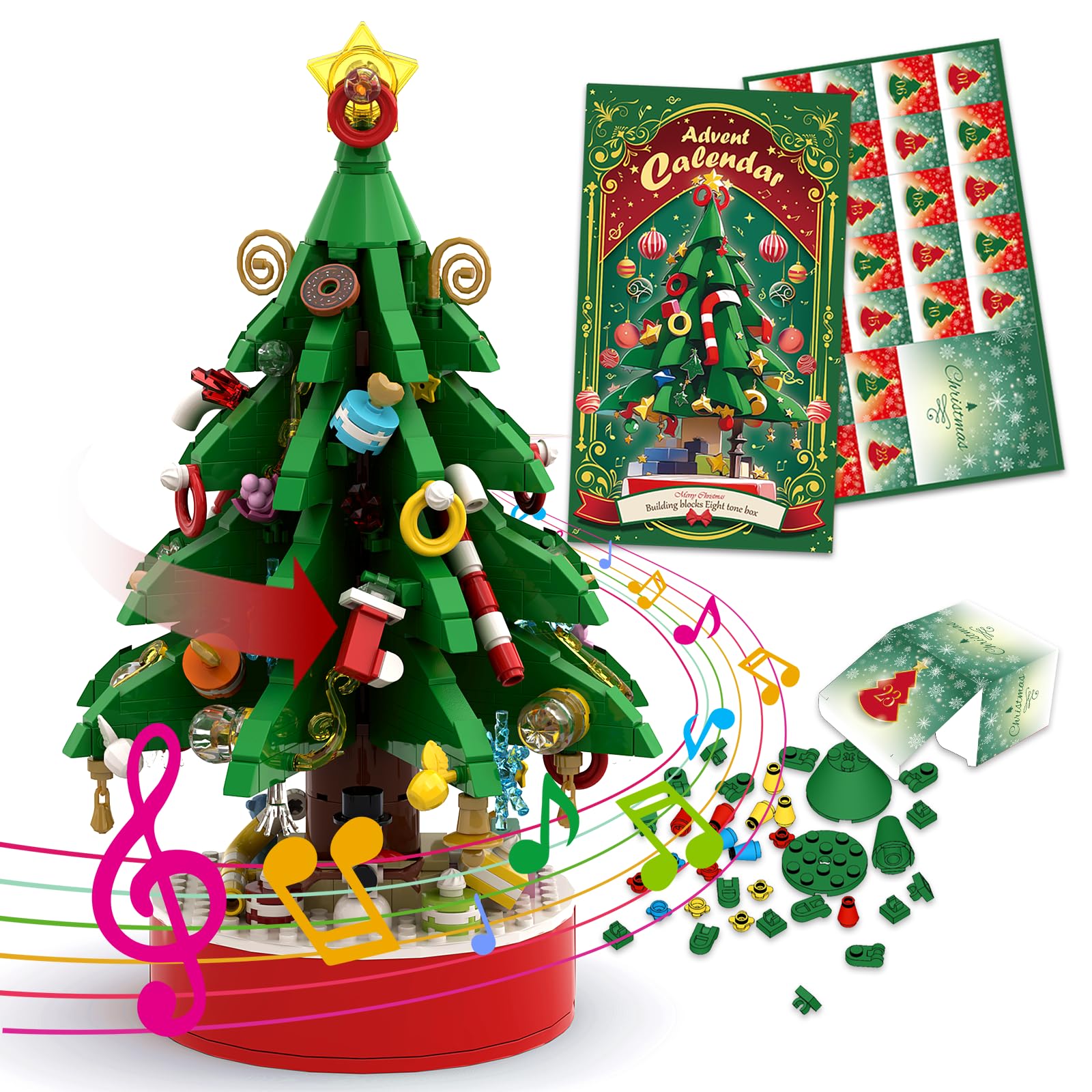 2025 Advent Calendar Building Blocks Christmas Tree with Music Countdown Calendar for Christmas Boys and Girls Gifts