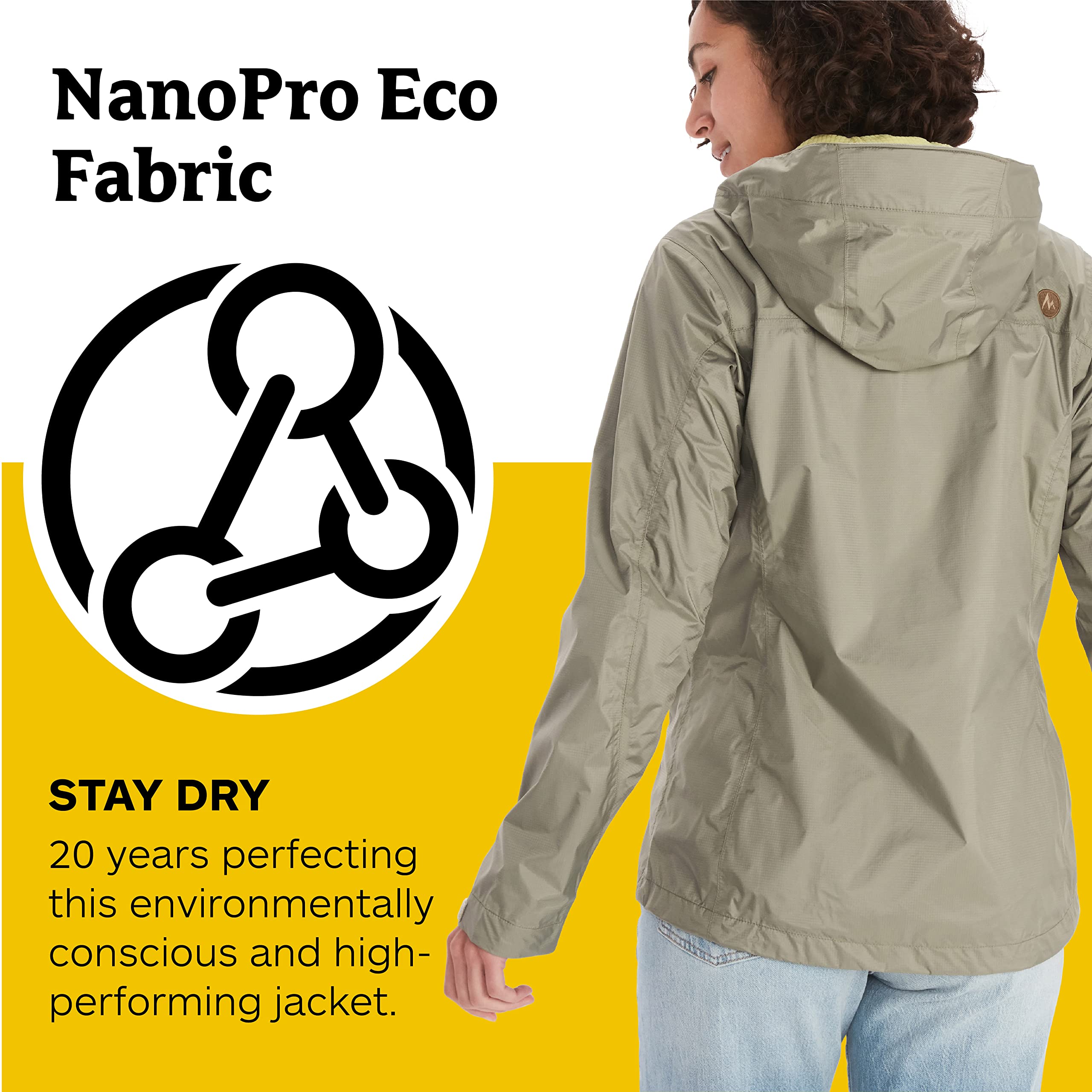 Marmot Wodoodporna kurtka przeciwdeszczowa, oddychający płaszcz przeciwdeszczowy z kapturem, lekka wiatrówka hardshell na wędrówki Kobiety Wm's PreCip Eco Jacket