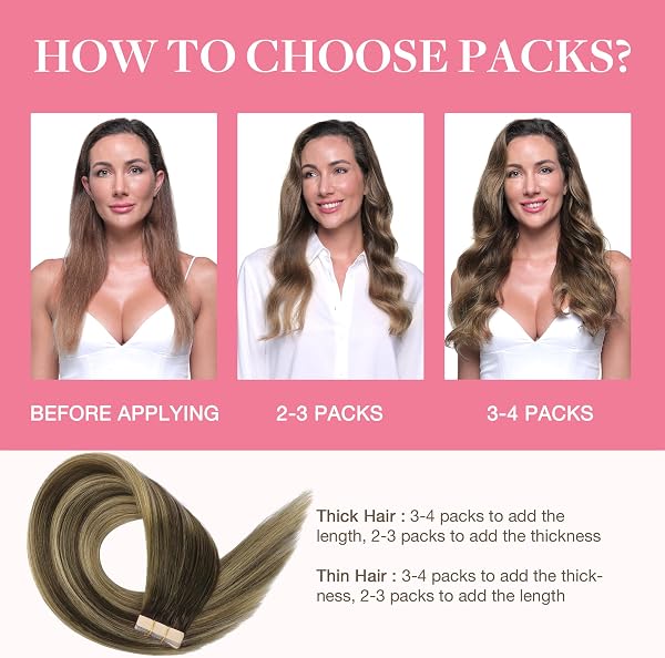 GOO GOO Tape in Hair Extensions Human Hair, 20pcs 50g 16inch, Balayage Chocolate Brown to Strawberry Blonde Real Remy Hair Extensions Seamless Straight Human Hair Extensions - 5