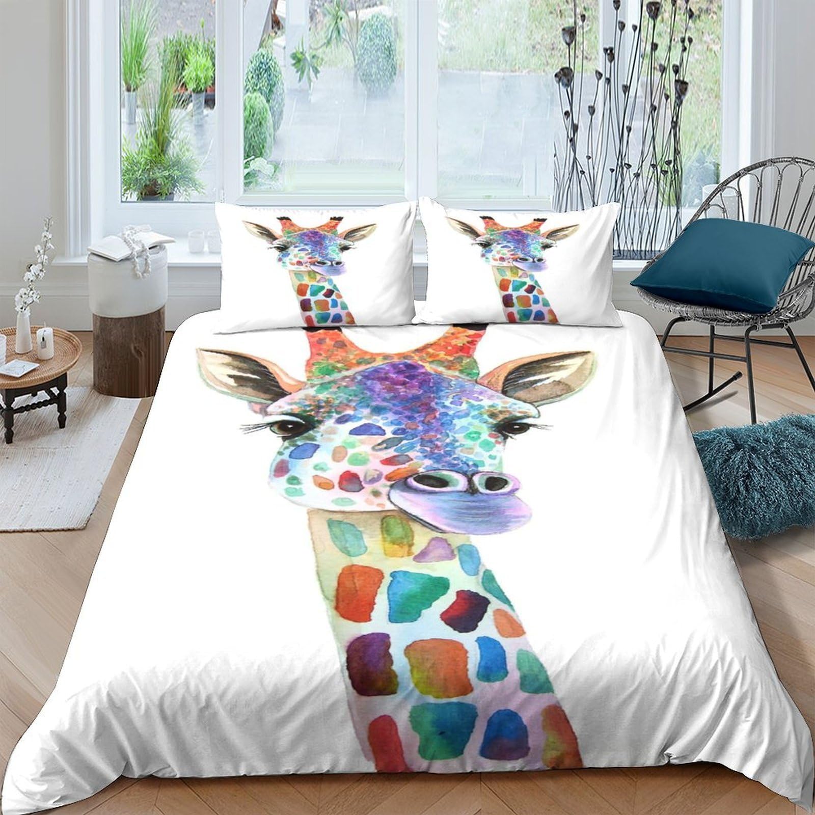 Ctjqhvkz Style-9 3D Printed Colorful Giraffe Fitted Sheet Microfiber Soft Artistic Rainbow Animal Bed Cover For Bedroom Dorm Mattress Protection Decor Single（135X200cm）