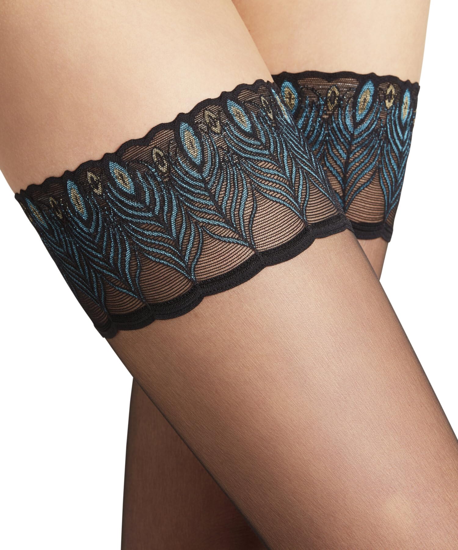 FALKE Kobiety Lunelle Peacock 8 DEN przezroczyste jednokolorowe ultra przezroczyste lekki połysk odporne na rozdarcia ozdobny silikonowy pas delikatny miękki materiał 1 Para