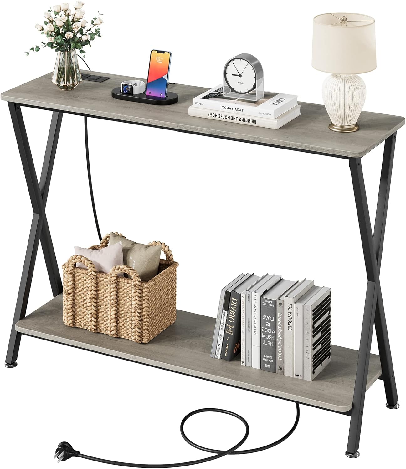 Amyove Console Table, Grey with Outlet Home & Kitchen