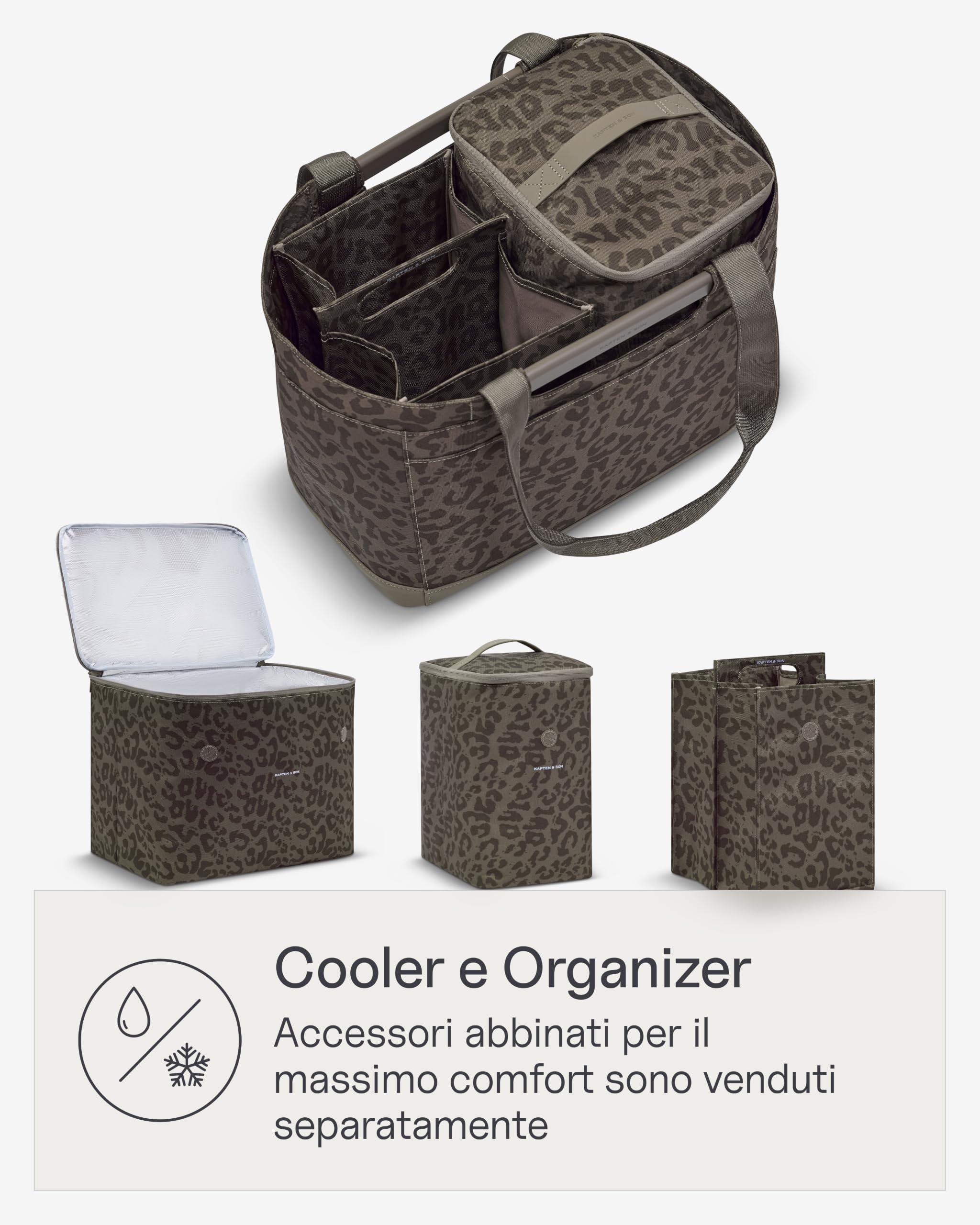 Kapten & Son Vaasa Borsa spesa pieghevole leo marrone 25 L | Cestino della spesa resistente | Chip per carrello della spesa e scomparto magnetico inclusi | Interno lavabile con un panno