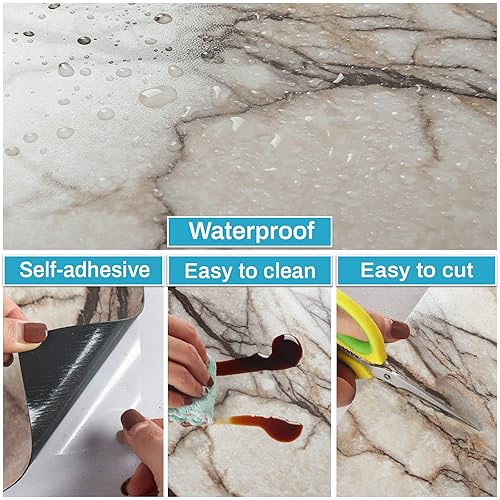 Miniatura 83 de CHICHOME Paquete de 32 azulejos de vinilo impermeables para despegar y pegar, de 12 x 12 pulgadas, autoadhesivos, removibles de mármol gris