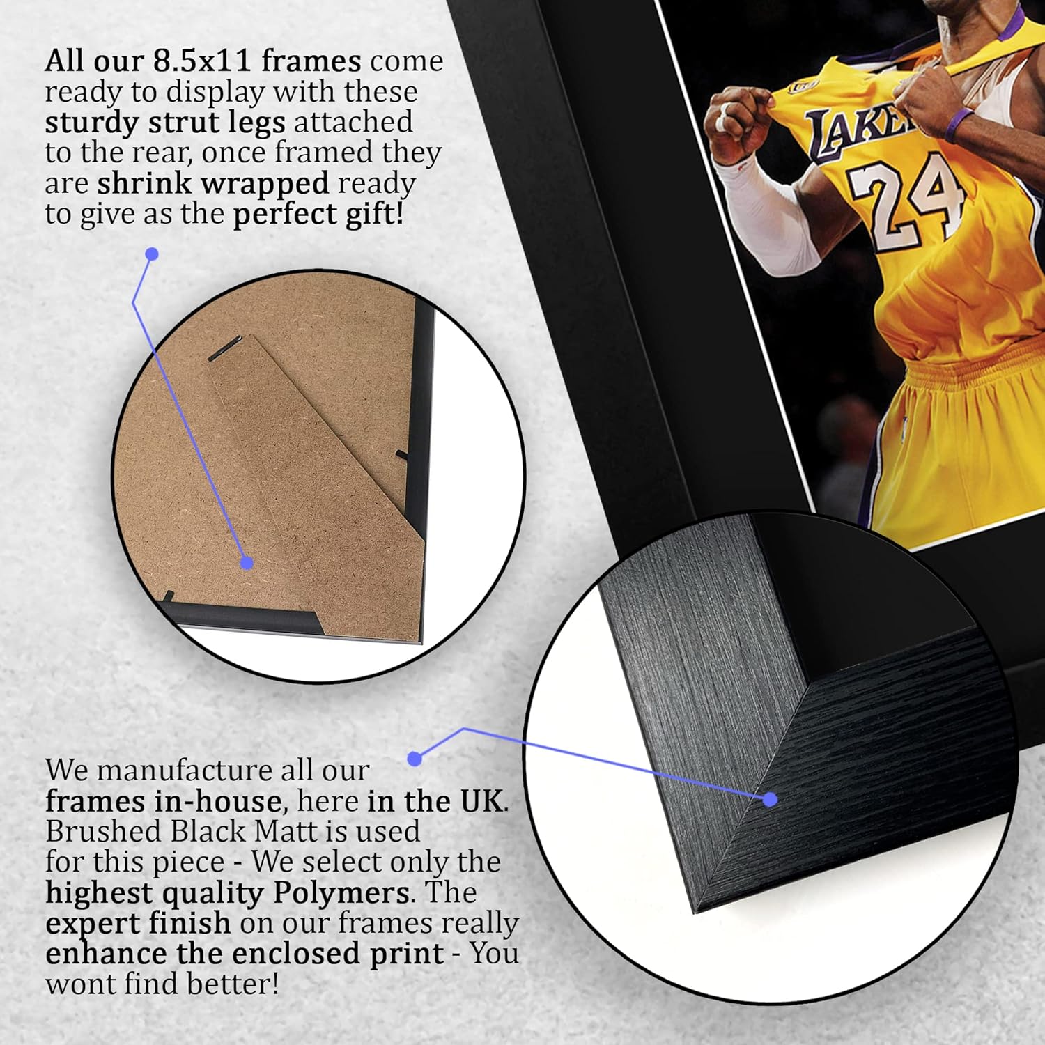 HWC Trading Kobe Bryant Los Angeles LA Lakers Gifts USL Framed Printed Signed Autograph Picture for Basketball Memorabilia Fans - US Letter Size
