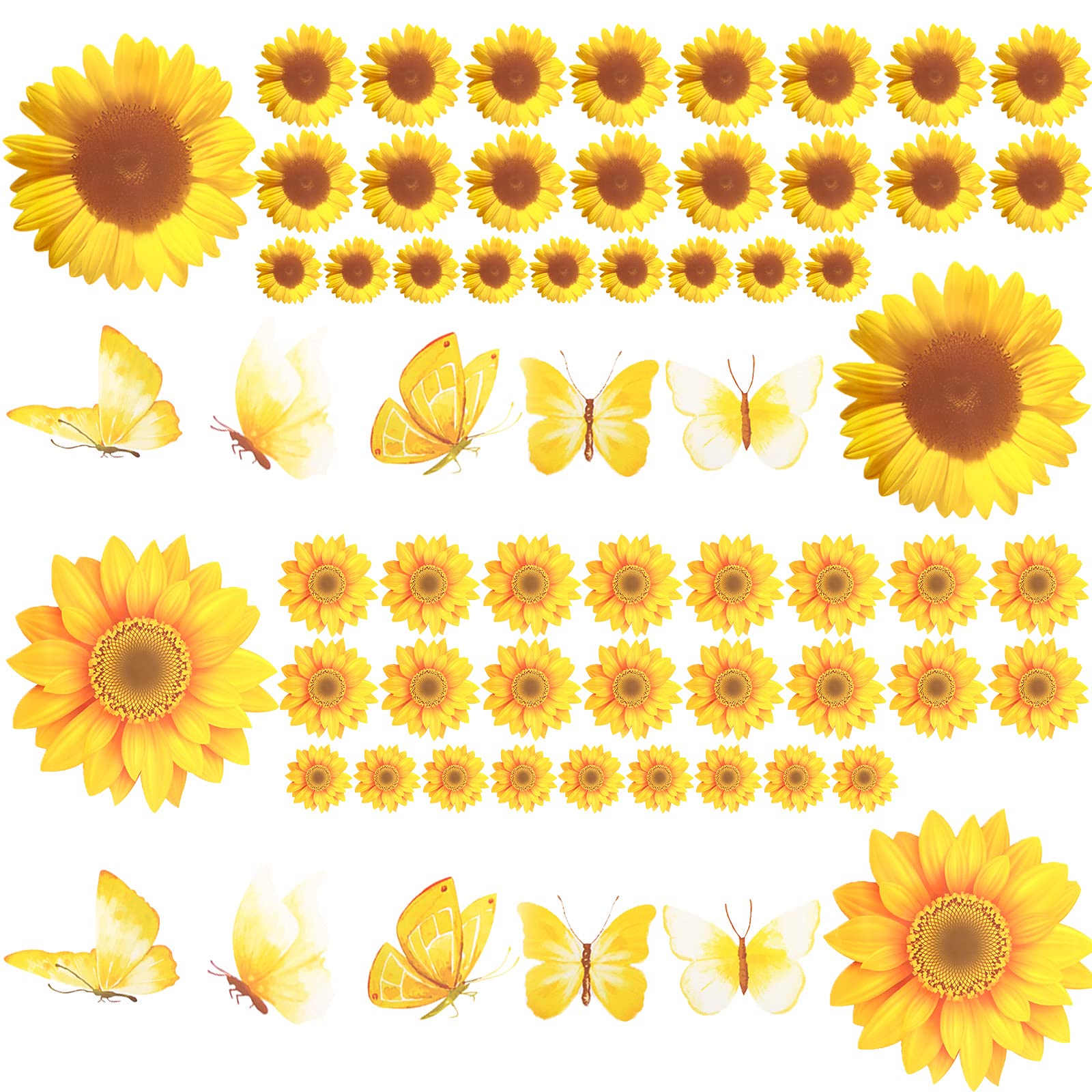 Vanproo 108 Pieces Sunflowers Wall Stickers,Removable Yellow Flowers Decal with Gold 3D Butterfly Metallic Wall Stickers for Kids Baby Bathroom Living Room Kitchen Nursery Party