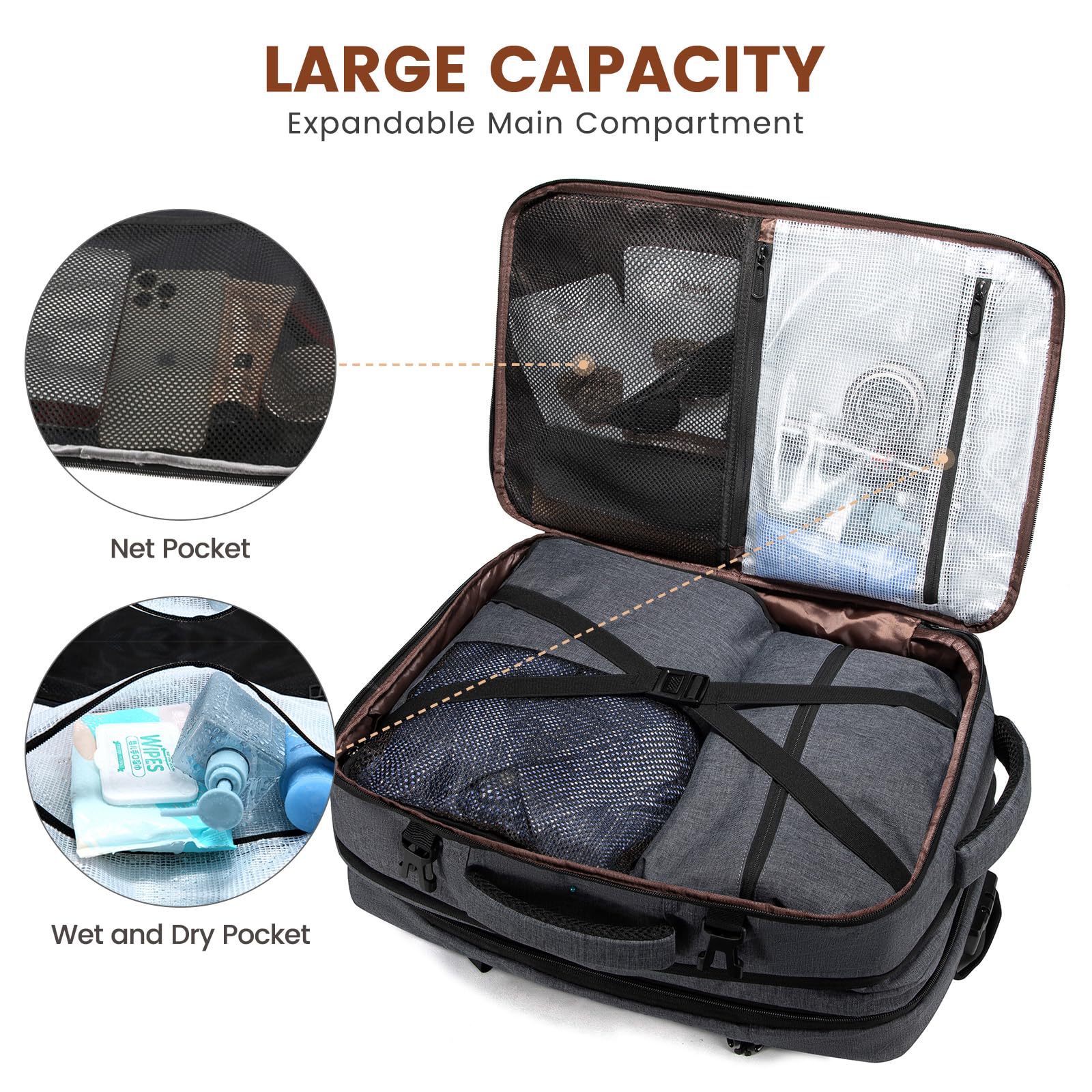 LOVEVOOK Zaino Bagaglio A Mano Per Easyjet 45x36x20 Ryanair Zaino Da Viaggio Per Aeroplano, Zaino Per 17 Pollici Laptop Grande Zaini Da Uomo Donna Per Viaggi Weekender, Grigio