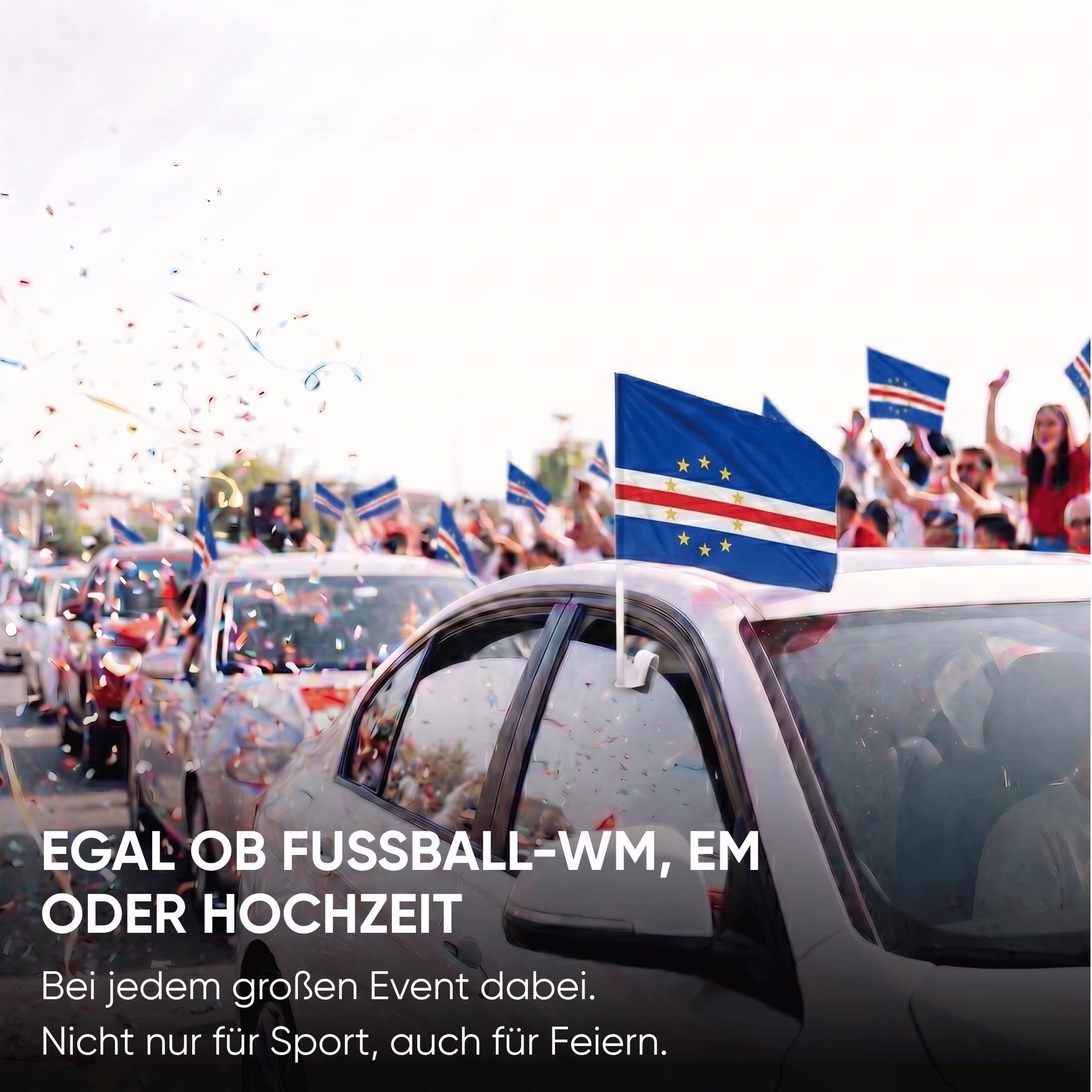 2er Set Auto Fahne Kap Verde - Autofahnen Kapverdische Flagge 30 x 45 cm, Fußball Fanartikel, WM & EM, Länderflagge Kap Verde