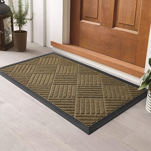 HOMEIDEAS Tapete de bienvenida para exteriores, paquete de 2, alfombras para entrada delantera, impermeables, resistentes, con parte trasera de goma