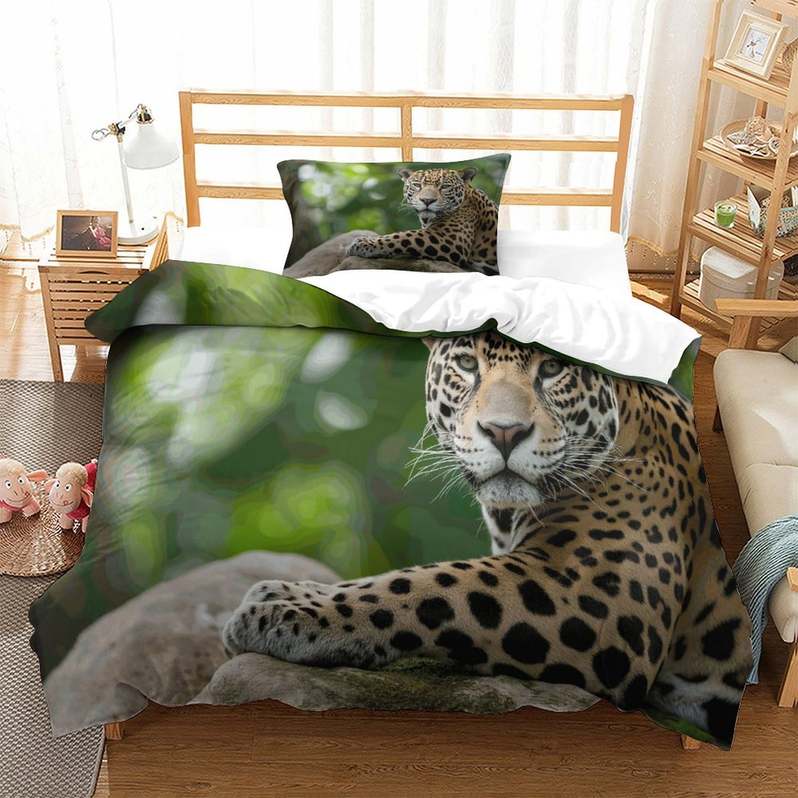 P1s9u7w5y Jaguar Jungle Leopard 3D Printed Duvet Cover Set 3Pcs Microfiber Animal Bedding Set Single（135X200cm）