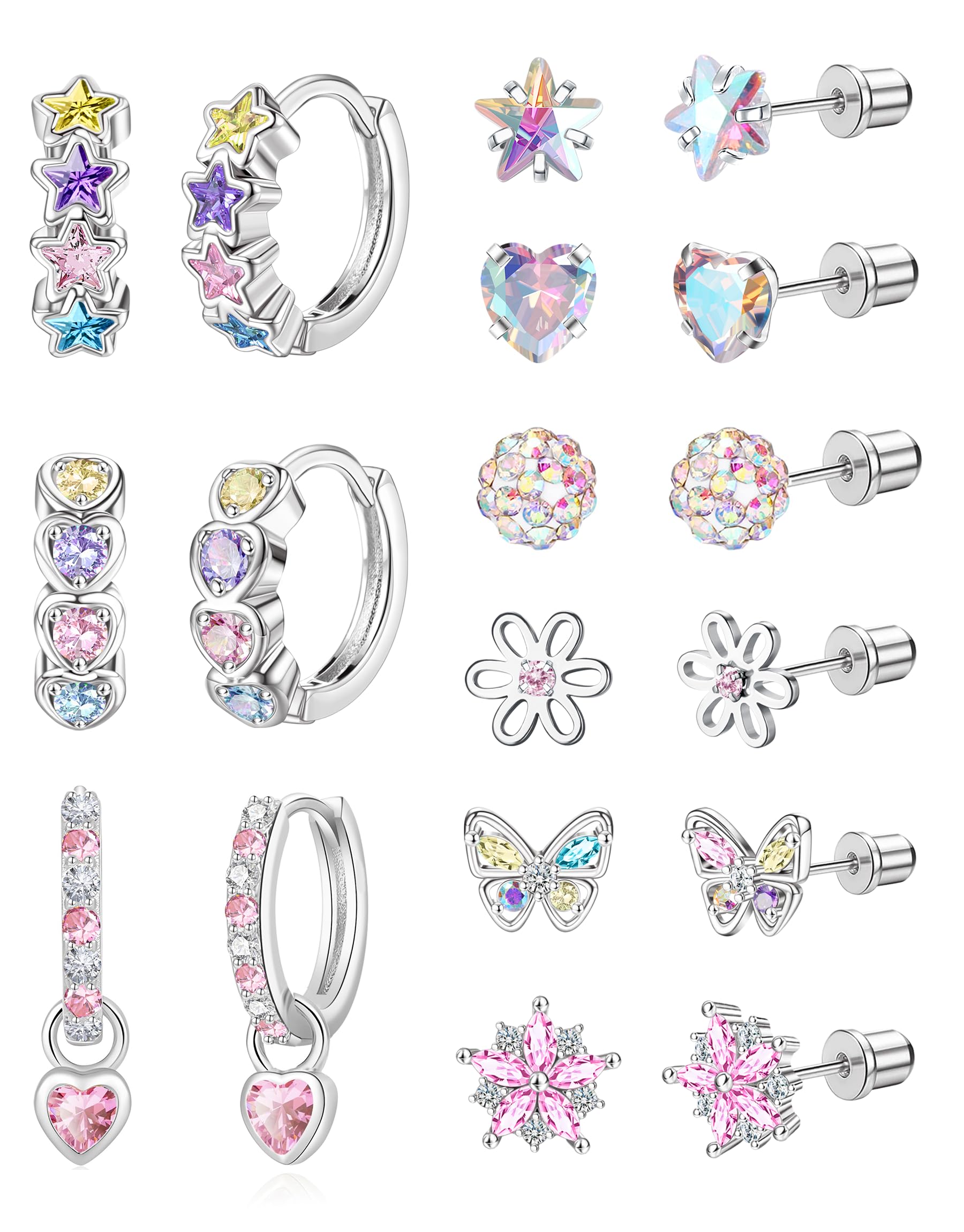 Hypoallergenic Earrings for Girls Women,Surgical Steel Screw Back Earrings for Little Girl Cute Kids Earrings Set for Sensitive Ears Screw back Stud Toddler Earring Set Kids Jewelry for Teen Girls