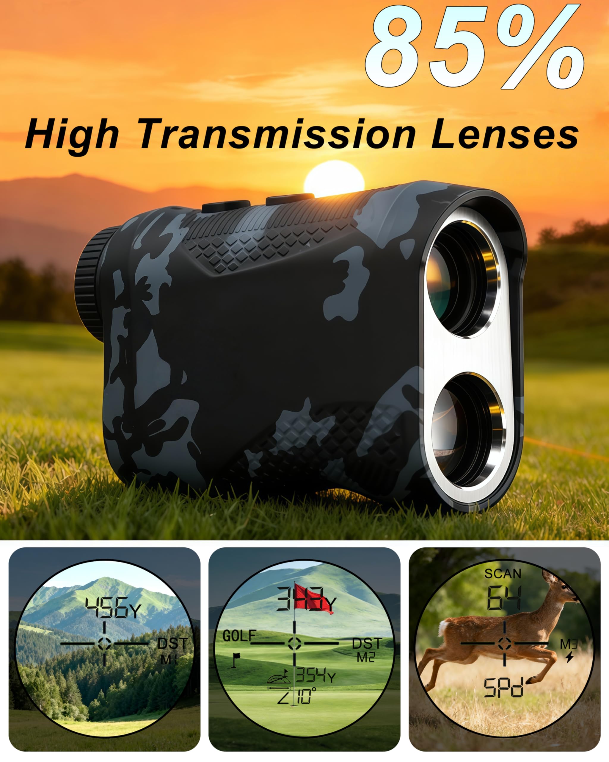 Télémètre de golf avec pente – Télémètre laser de 1 200 m avec verrouillage du drapeau, grossissement 7x, verrouillage du mât avec vibration d'impulsion, rechargeable, bande magnétique