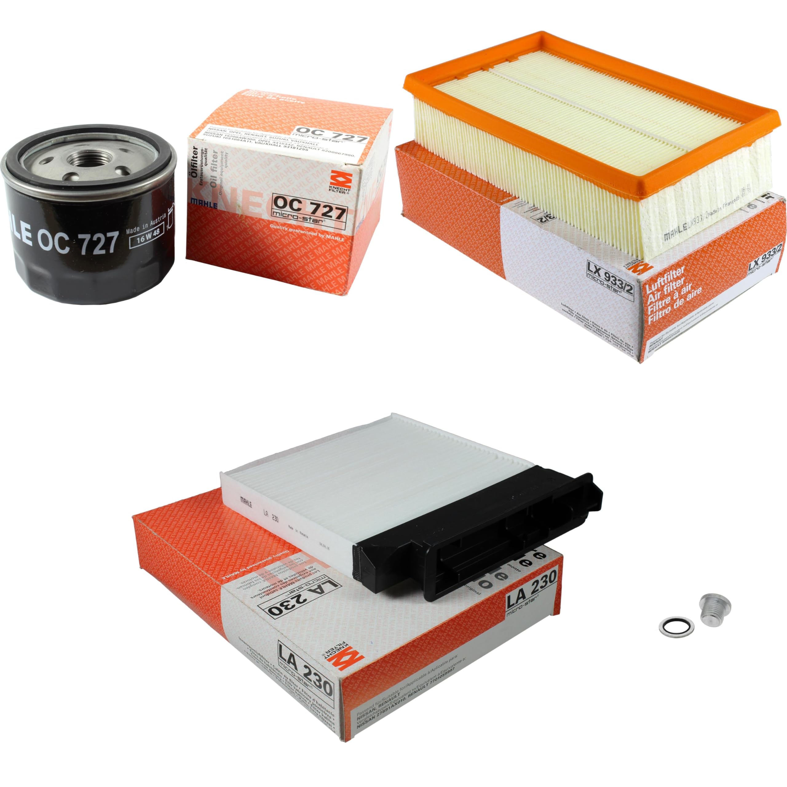 Paquete de inspección Kit de mantenimiento con filtro de aceite OC 727, filtro de aire LX 933/2, filtro de cabina LA 230, tornillo de cierre
