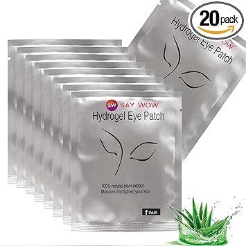 SAY WOW Hydrogel Eye Patches 20Pcs Eyelash Under Eye Pads Lash Eyelash Extension Paper Patches Eye Tips Sticker Wraps Make Up Tools Lint Free Eye Gel Patches (20 Pairs)