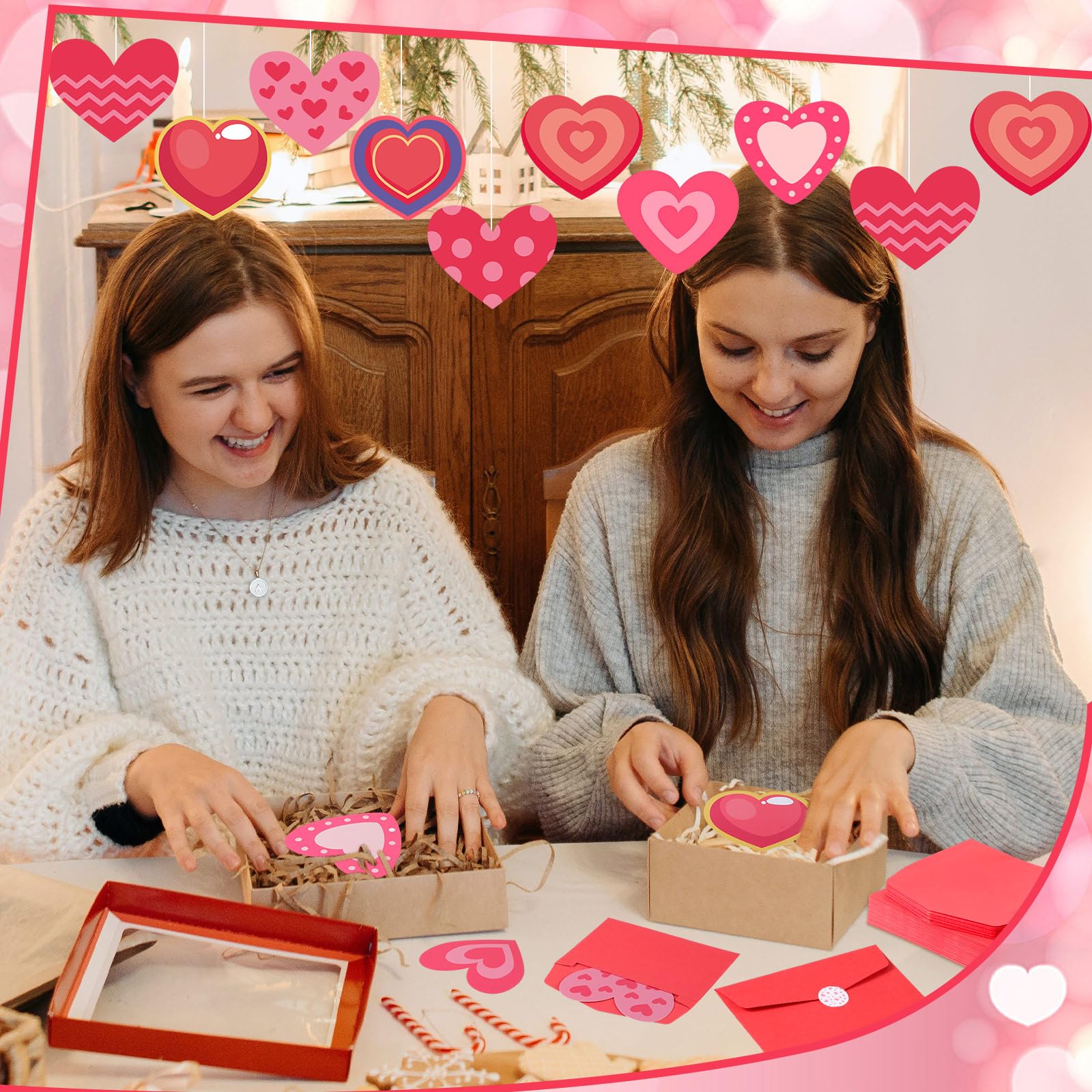 Geyoga Lot de 120 cartes de Saint-Valentin vierges en vrac avec enveloppes en forme de cœur rouge et rose pour la Saint-Valentin et un anniversaire de mariage, 8 couleurs, 9,9 x 9,9 cm