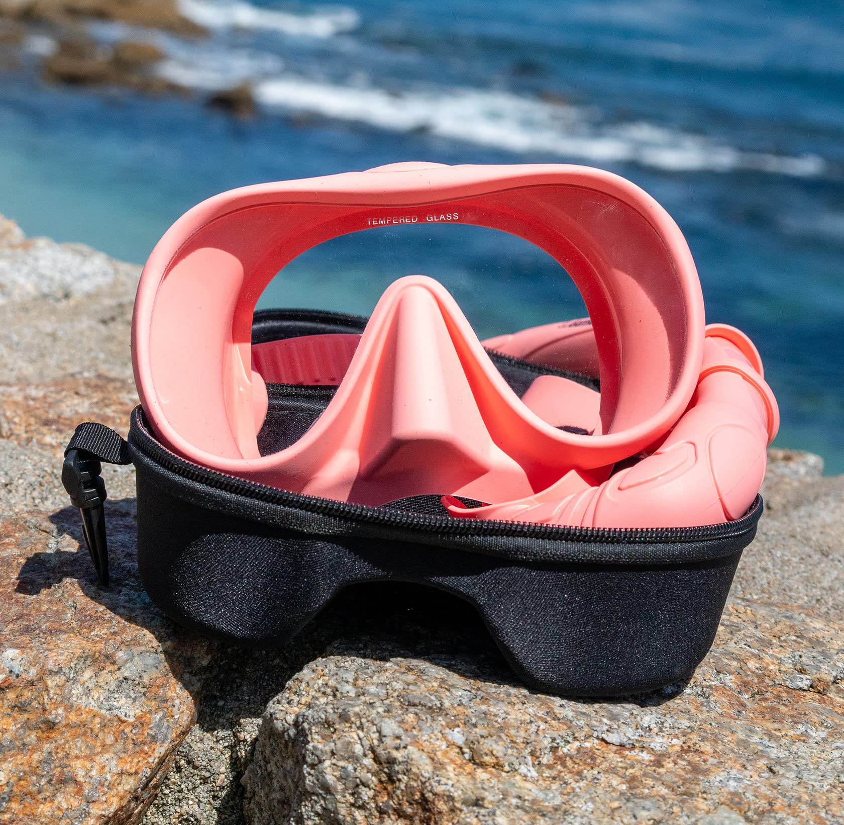 Easy to Pack HD Wide Angle Diving mask and Travel Snorkel Set, Frameless, Tempered Glass, Quality Soft Silicon, Anti-Fog, Scratch Resistant by damacho (Coral Pink)