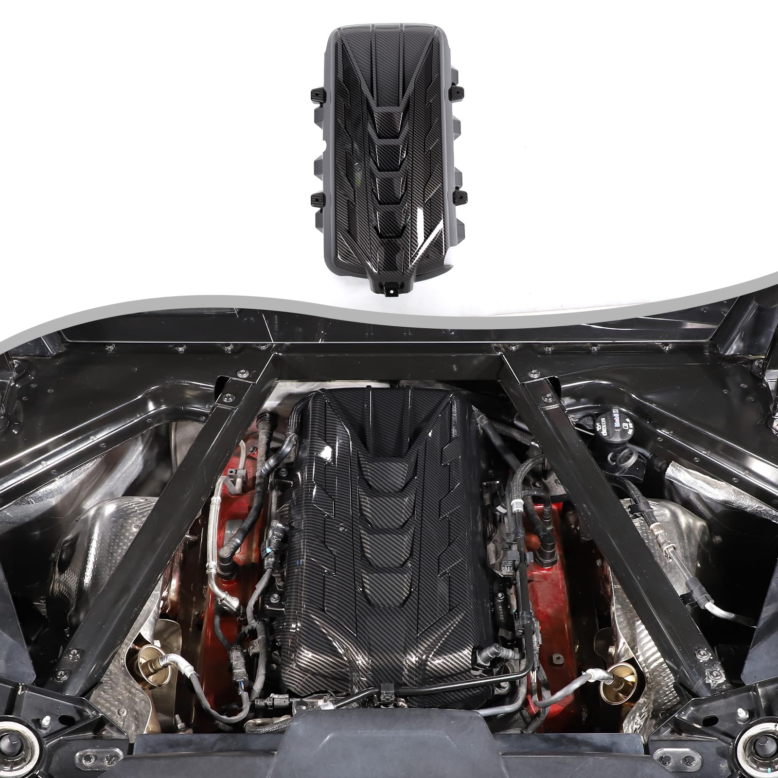 for Corvette C8 Engine Cover Trim Compatible with Corvette C8 2020-2024 Engine Bay Protection Panel Cover Trim Exterior Accessories ABS (Carbon Fiber Pattern)