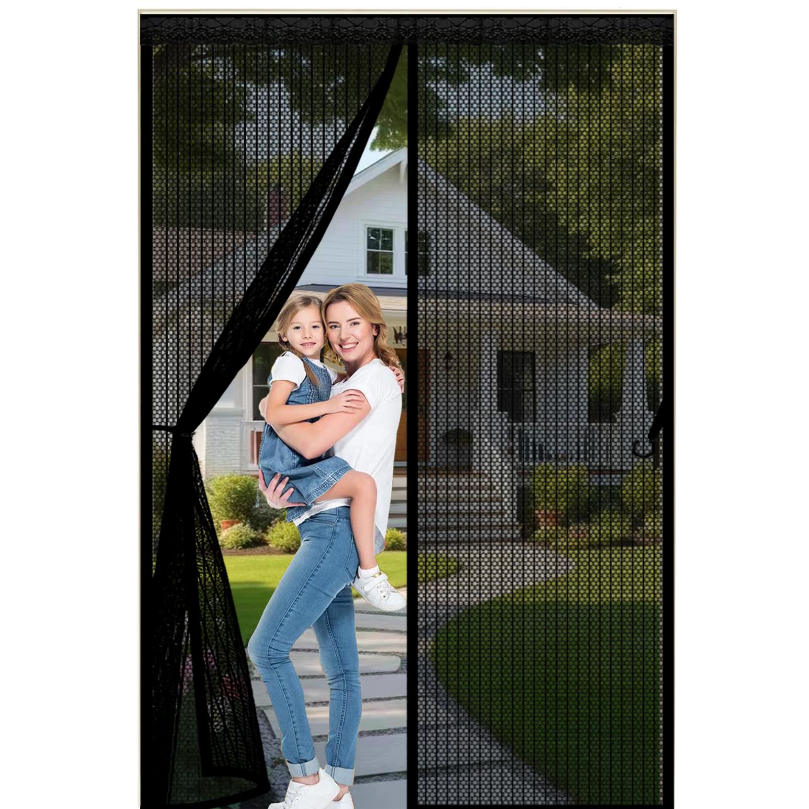 Lijiao Black Fly Screen Door 74 X 160 Cm Keep Bugs Out Lets Fresh Air In, With Powerful Magnets And Full Frame Hook&Loop, No Gap, Fly Curtains For Doors, Insect Door Screen Kid And Pet Friendly,