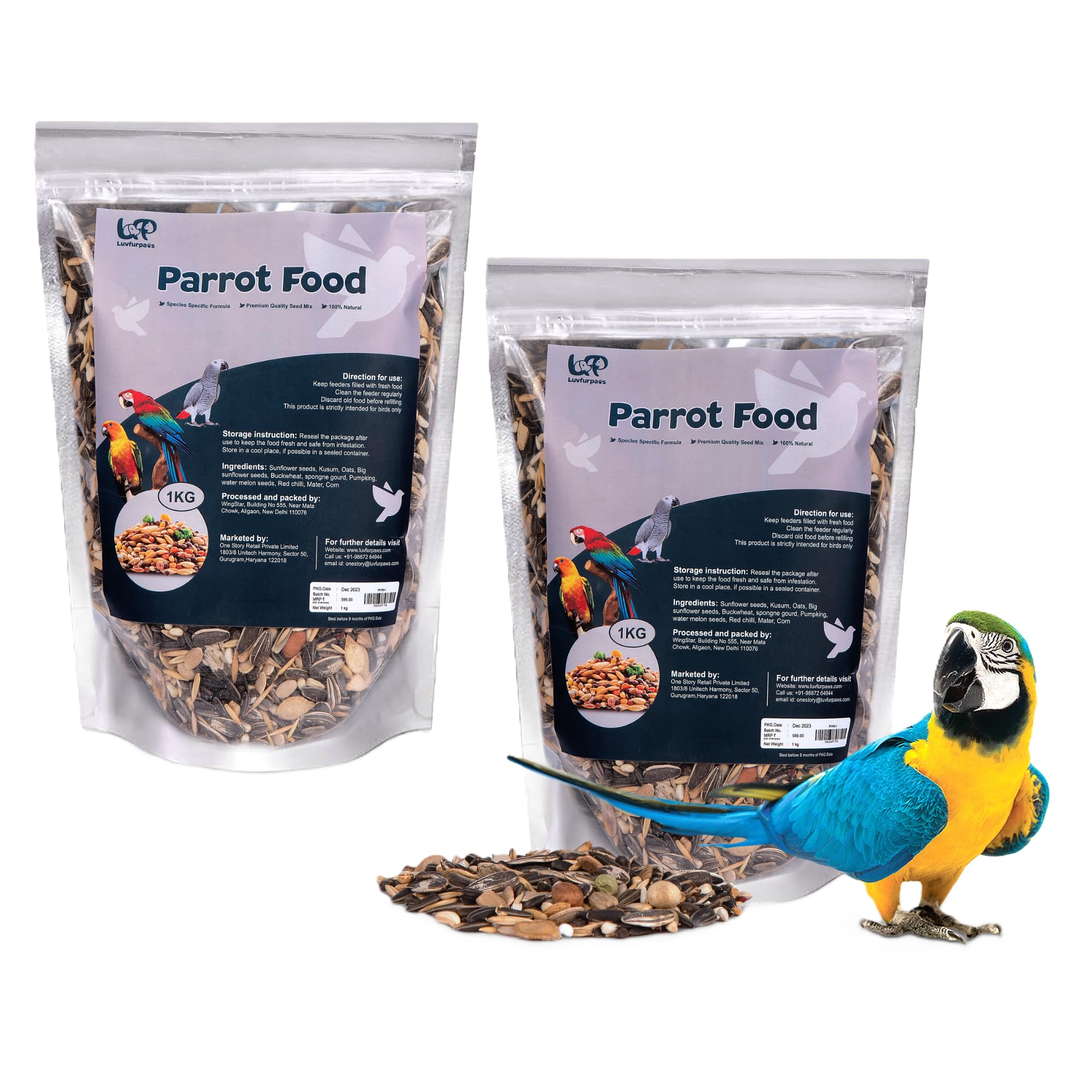 Luvfurpaws Parrot Food (1kg x 2) - Mix Seeds for Big Parrots African Parrot Sun Conure Macaw Lovebird and Alexander - All Life Stages, Combo Pack of 2 (B0CLH253QW) Amazon Price History, Amazon Price Tracker
