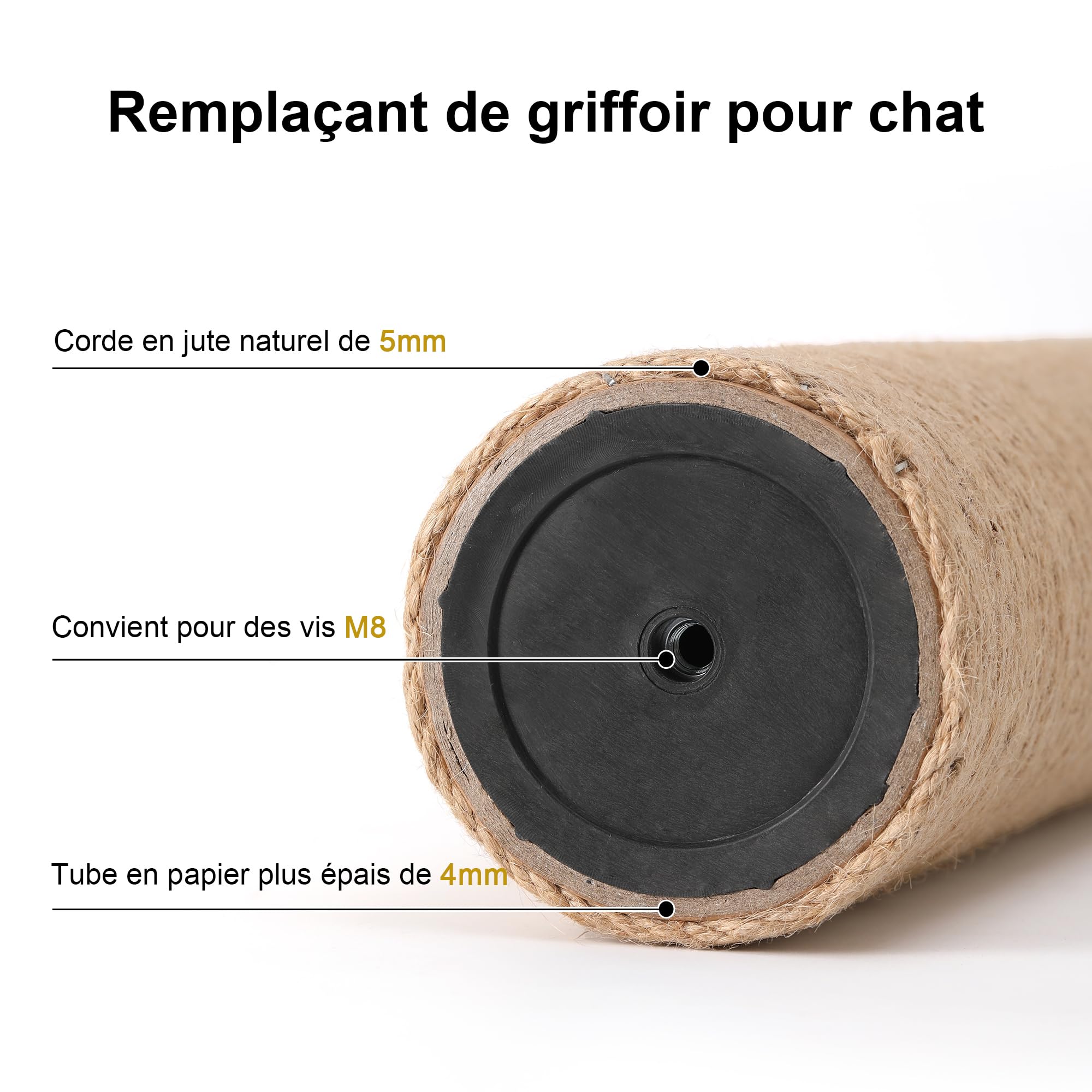 FUKUMARU Lot de 2 recharges pour Arbre à Chat de Rechange en Corde de Jute Naturelle avec vis M8, 8,9 x 32,6 cm