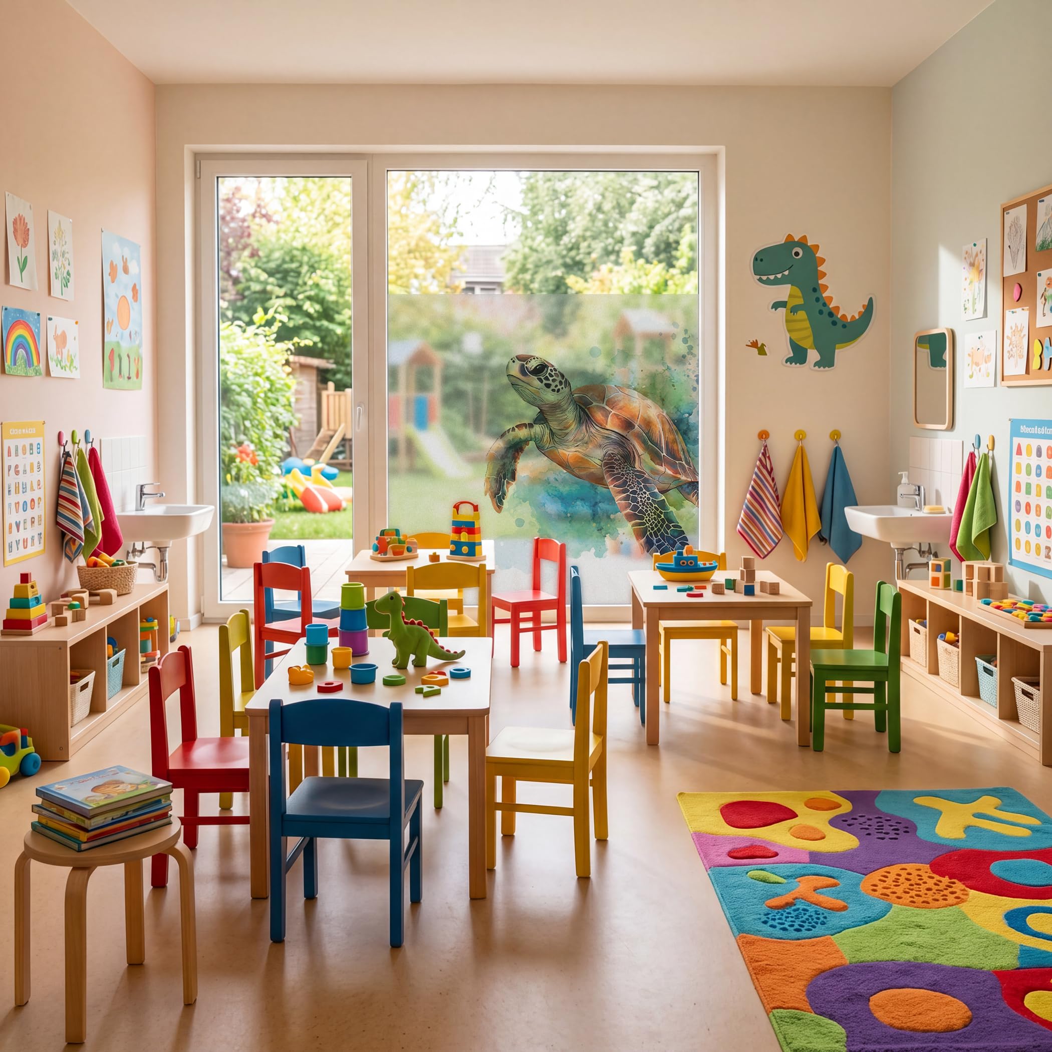 Fensterfolie Blickdicht Schildkröte 80x120cm selbstklebend | Sichtschutzfolie Milchglas für Fenster Duschkabine Deko Klebefolie Kinderzimmer Badezimmer Wohnzimmer Deko Milchglasfolie