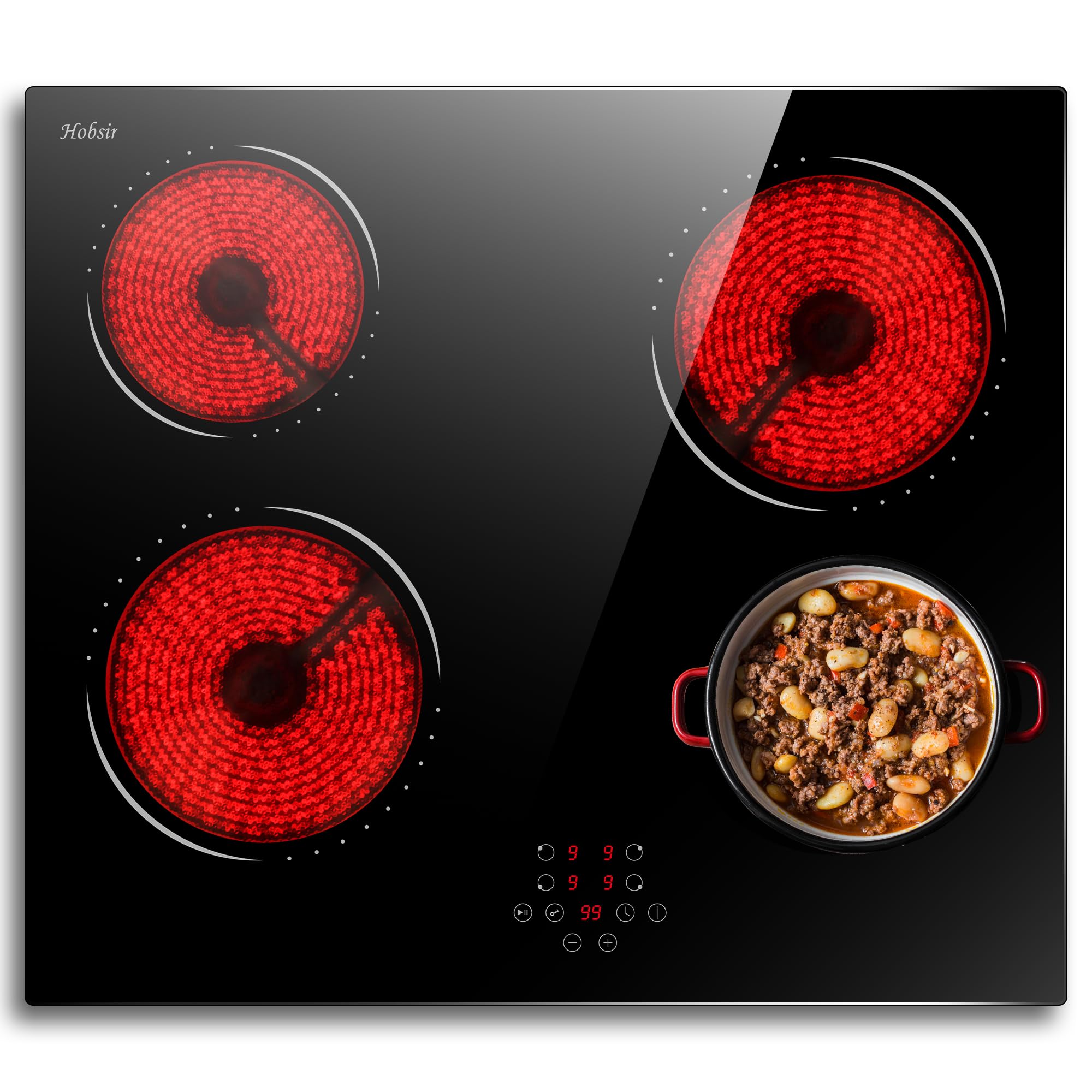 Double Ceramic Hob, 3200W Plug in Electric Hob 60cm Built-in Cooktops with 2 Burners, 9 Power Levels, Timer, Safety Lock & Sensor Touch Control, 220-240V — view 12