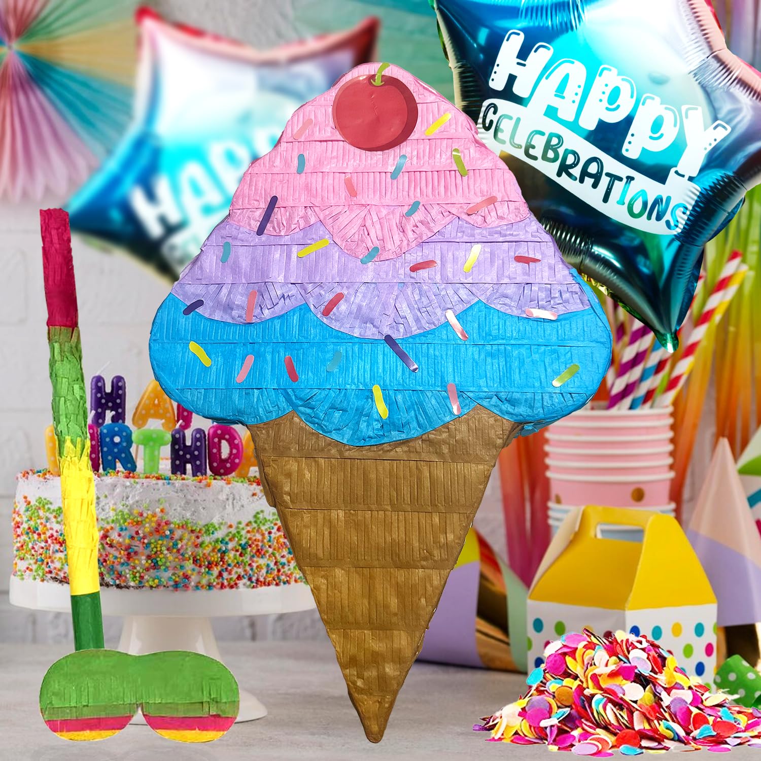 Pinatas for Kids – Fun Birthday Pinatas for Girls & Boys, Holiday Party Pinatas for Any Celebration (Ice cream)