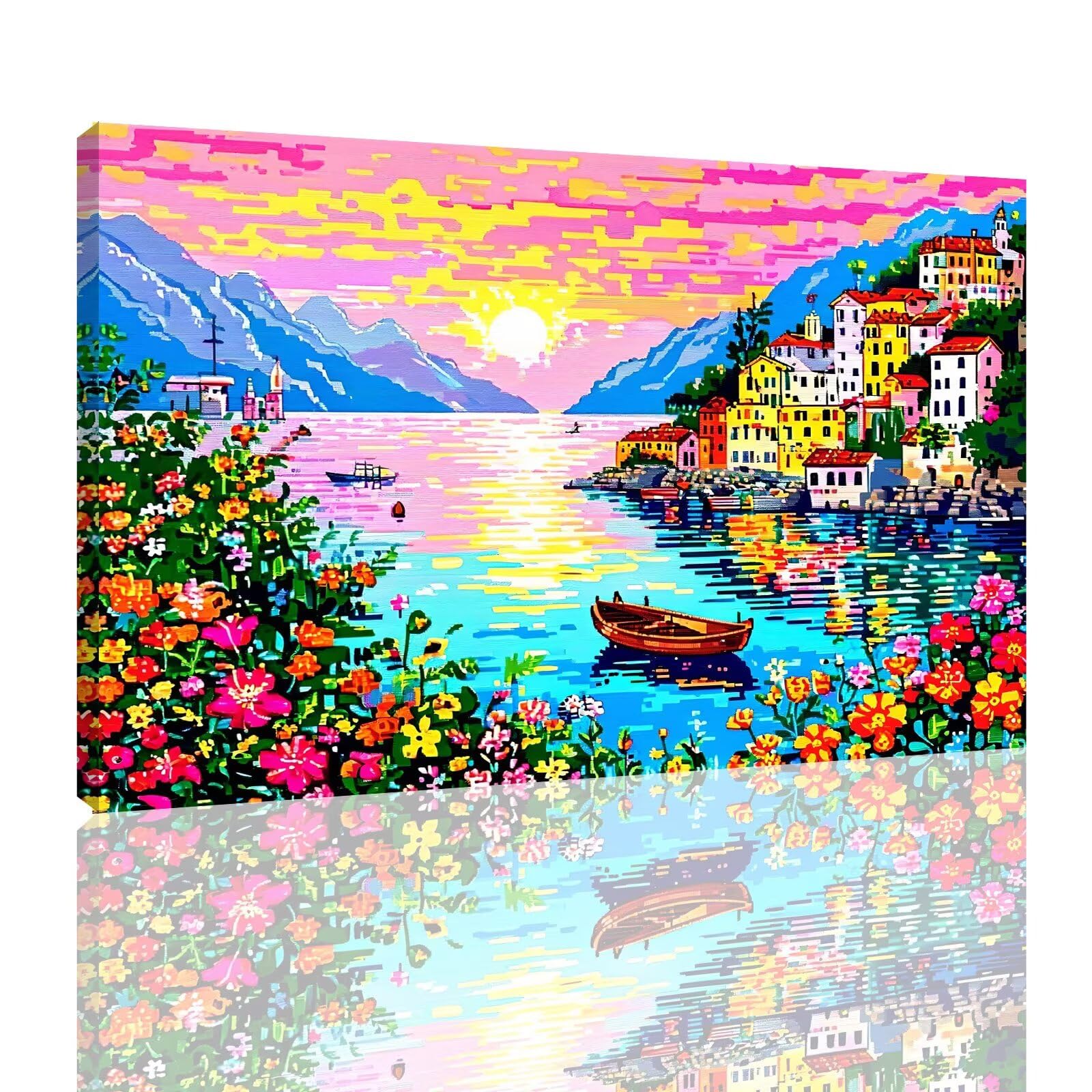 Dipingere Con i Numeri Adulti Mare Dipingere con i Numeri con Telaio 50x60 cm,Piccola città Paint by Numbers con Vernici e Pennelli,Kit di Pittura a Olio Fai-da-Te per Decorazioni Casa Regalo,kk-901