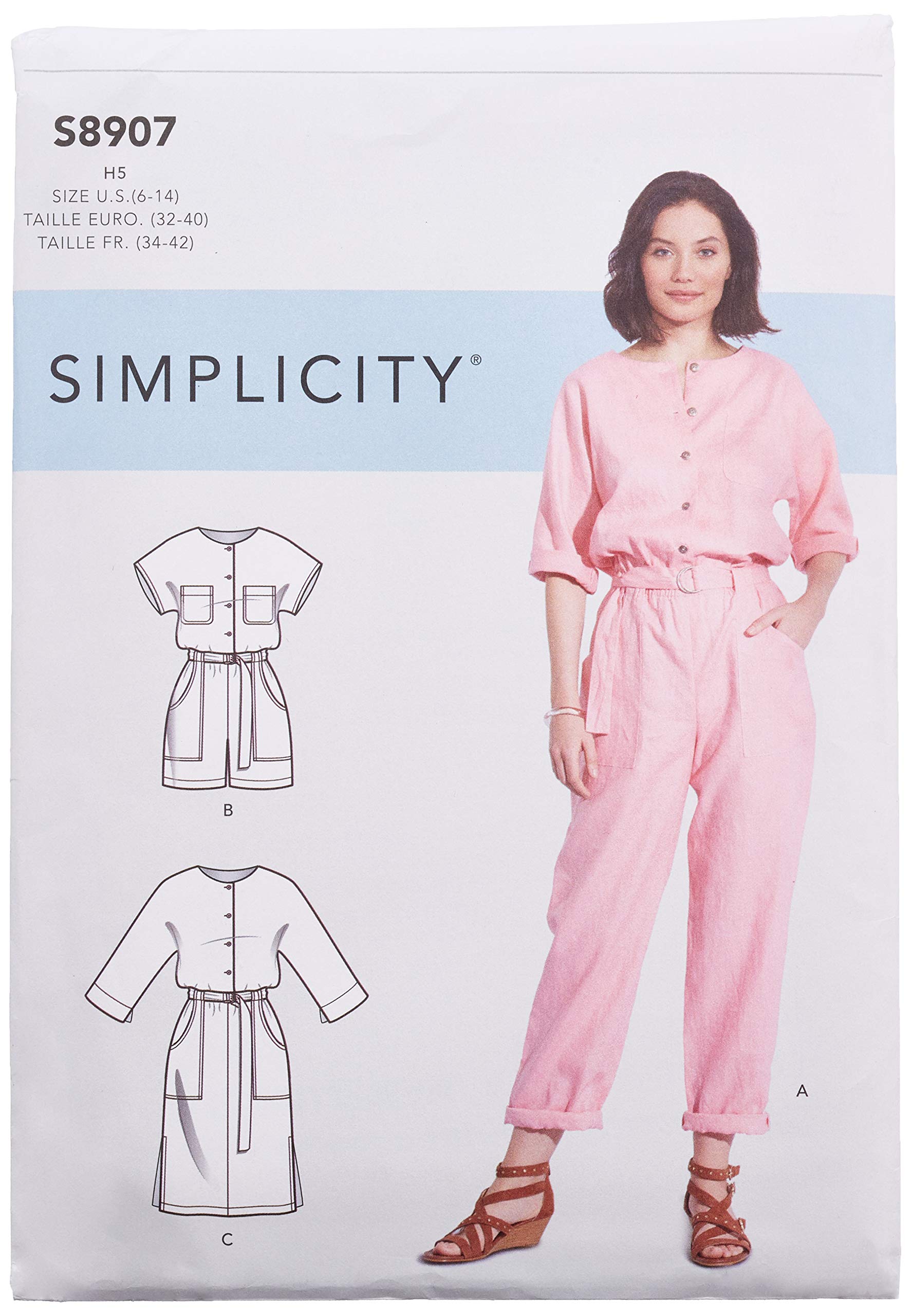 Simplicity H5 (6-8-10-12-14) Sewing Pattern S8907 Misses' Jumpsuit, Romper, Dresses & Belt