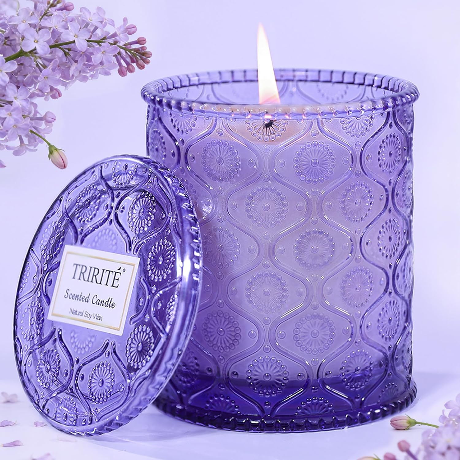 Lilac Scented Candles for Home, Spring Gifts Natural Soy Wax Aromatherapy Candle for Women, Lilac Flowers Spring Candles Purple Candle Jar for Bedroom Bath Warming Gifts