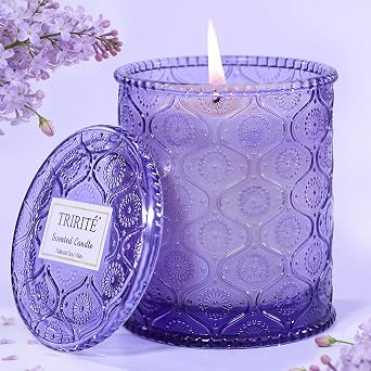 Lilac Scented Candles for Home, Natural Soy Wax Aromatherapy Candle for Women, Lilac Flowers Spring Candles Purple Candle Jar for Bedroom Bath Warming Gifts