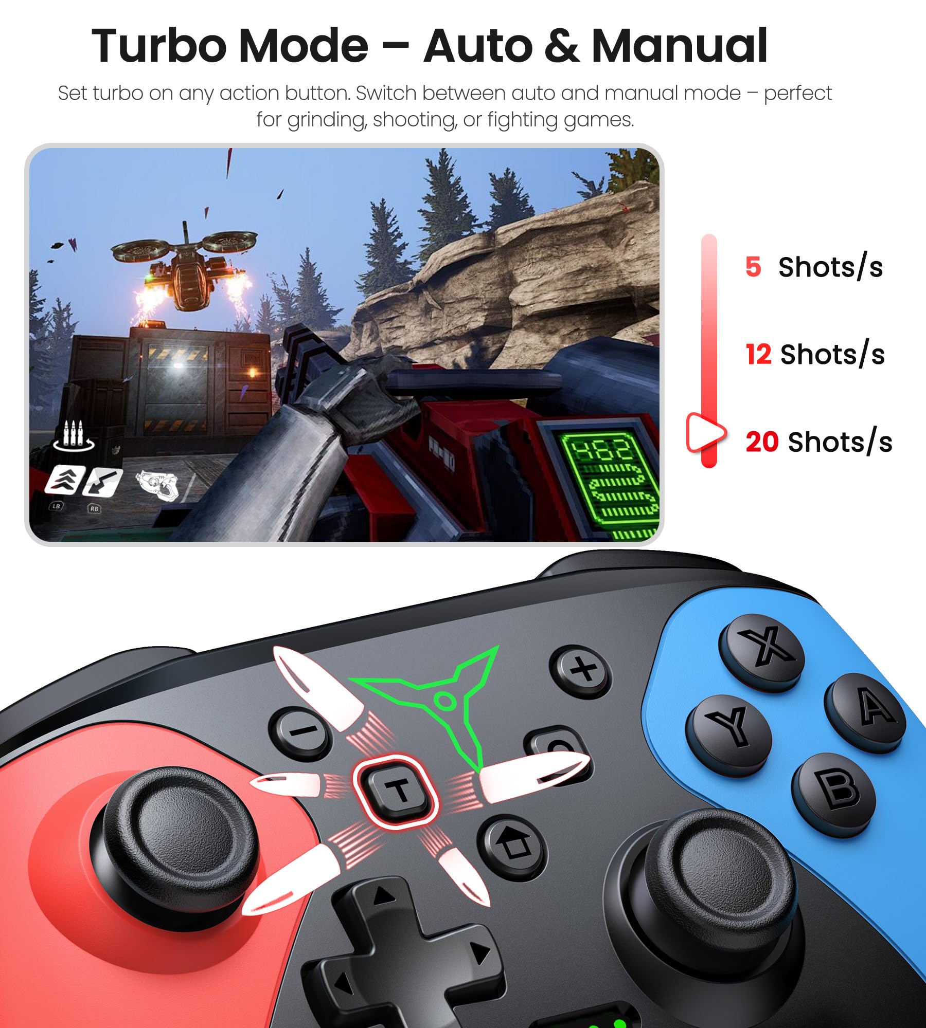 Wireless Switch Controller for Nintendo Switch/Switch 2/Lite/OLED Controller, Switch Controller with a Mouse Touch Feeling on Back Buttons, Extra Switch Pro Controller with Wake-up,Programmable, Turbo Function - Nintendo Switch 2 - Very Good - Used Controller - Image 5